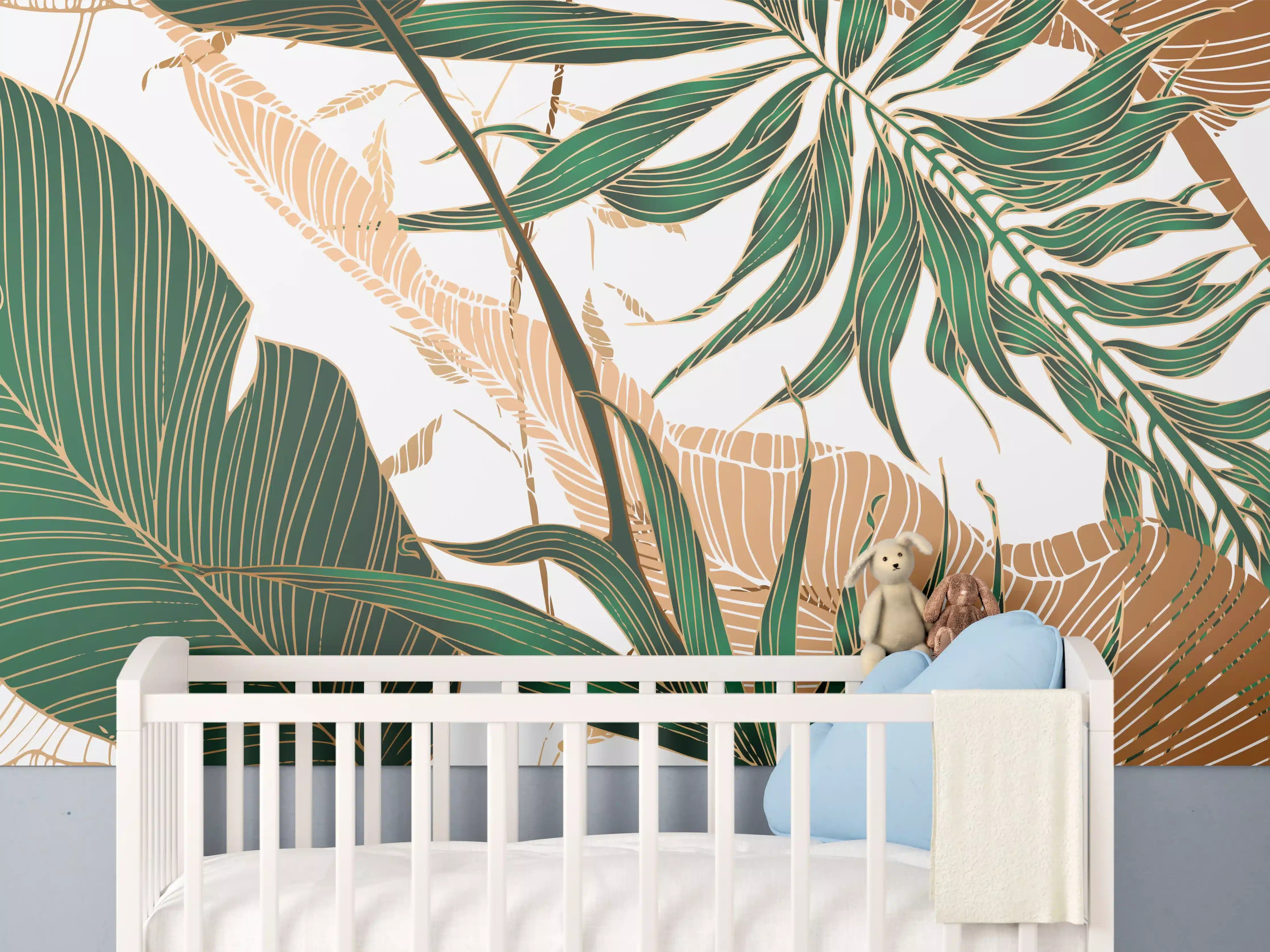 Babyzimmer Wandgestaltung - Tropisches Blattmuster Design