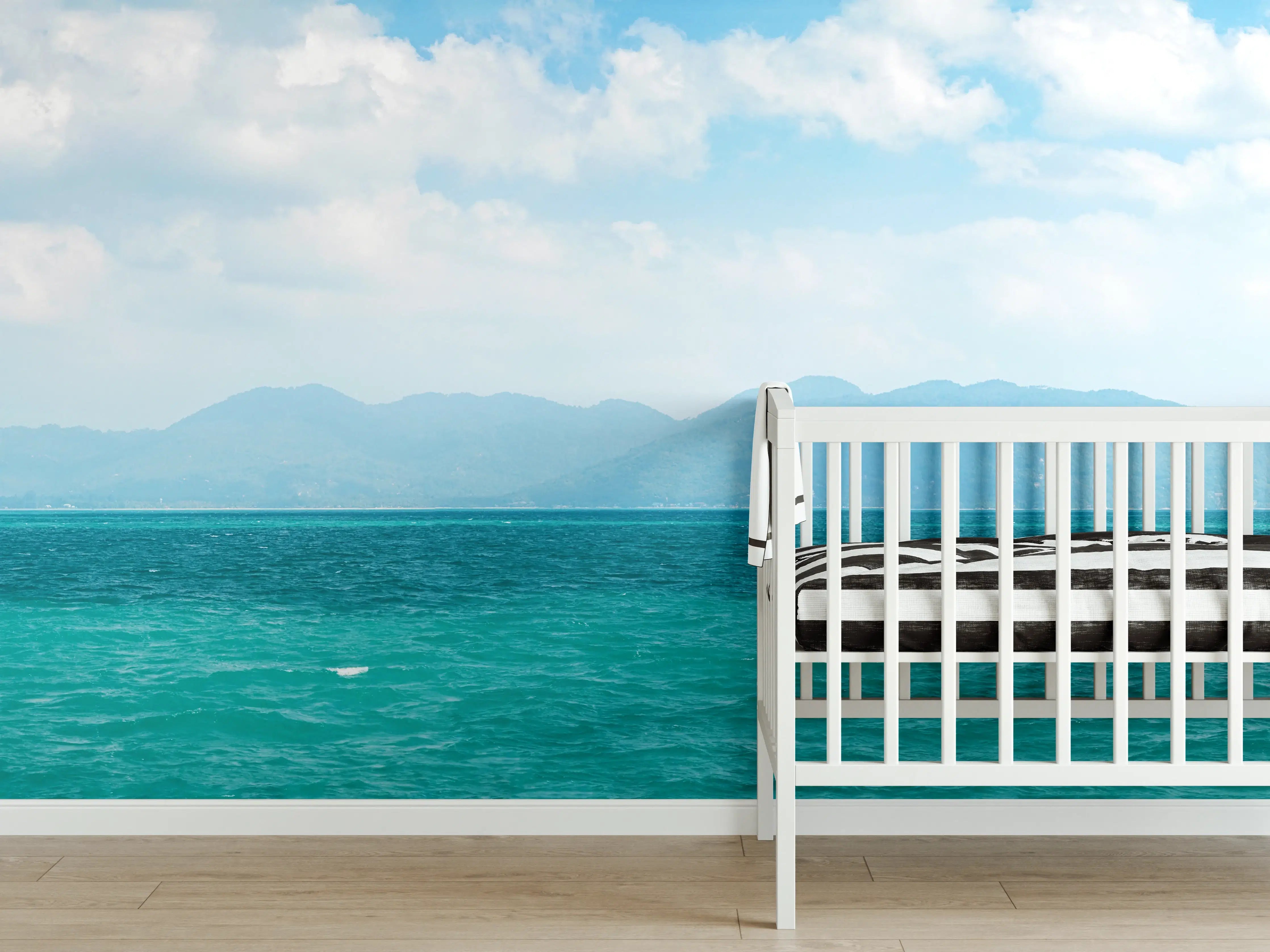 Babyzimmer Wandgestaltung - Tropisches Blau-Grün-Meerespanorama