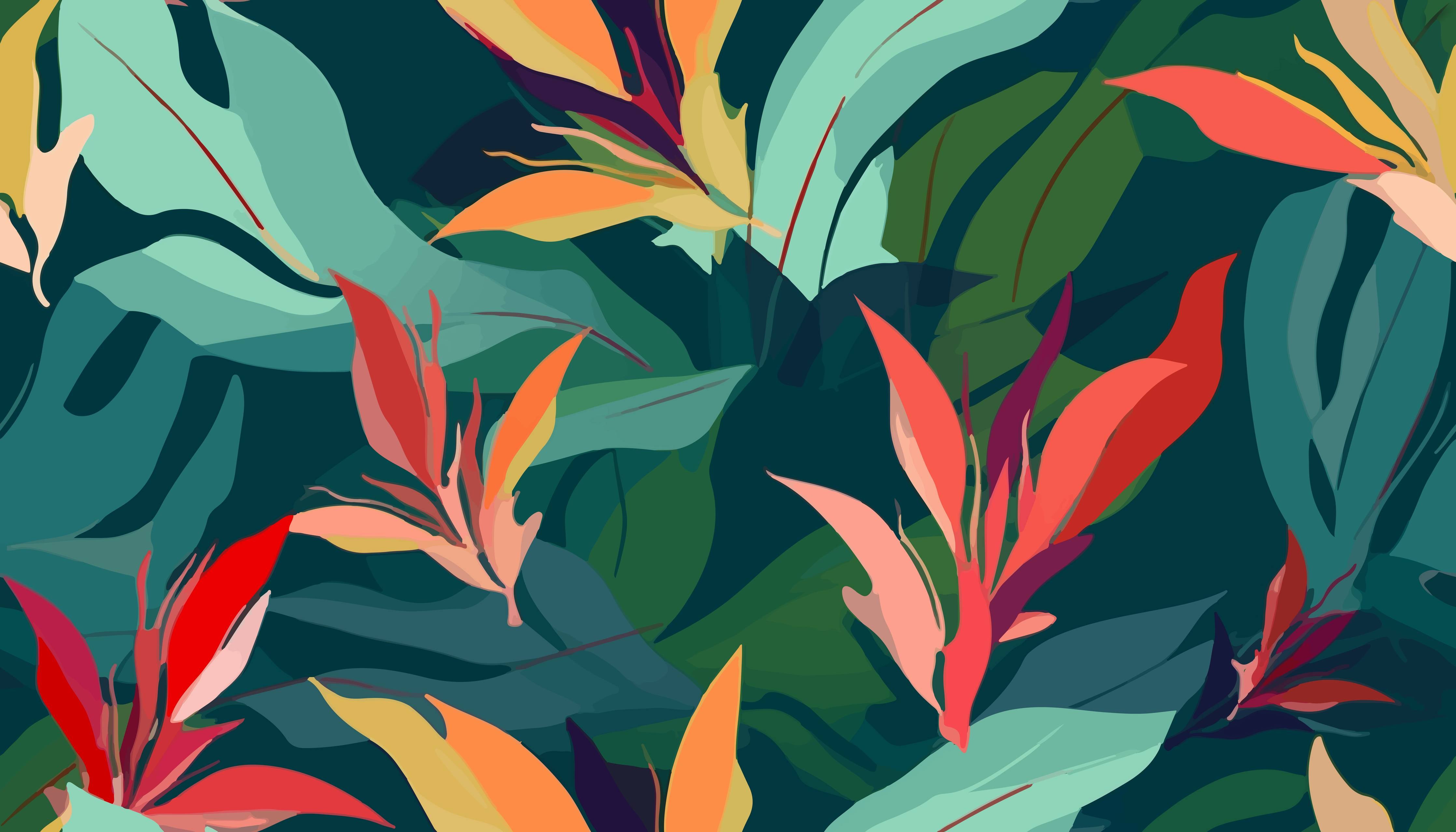 Babyzimmer Wandgestaltung-Tropisches Blütenblattmuster Grün-Türkis