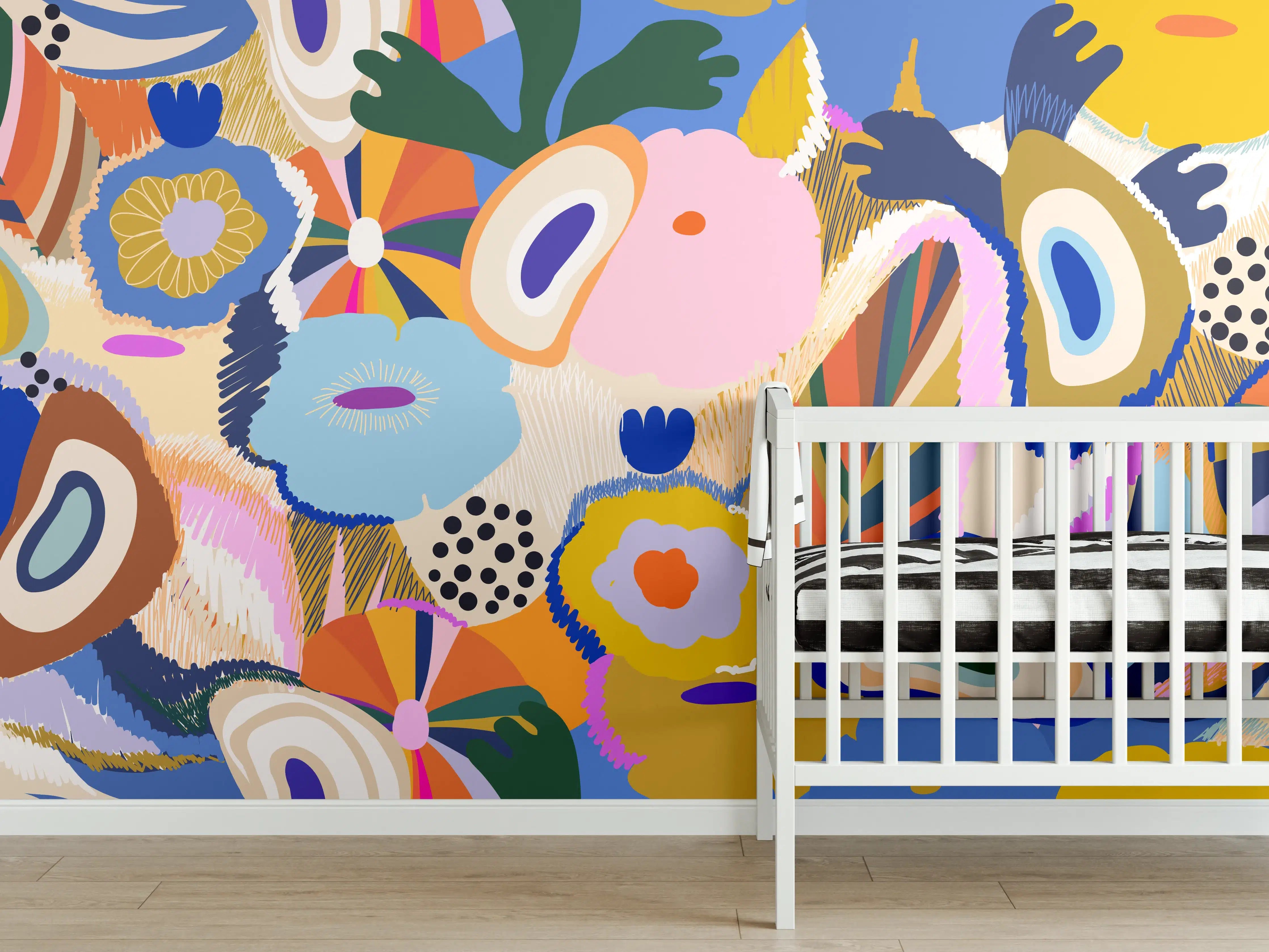 Babyzimmer Wandgestaltung - Tropisches Blumen-Abstract Bunt