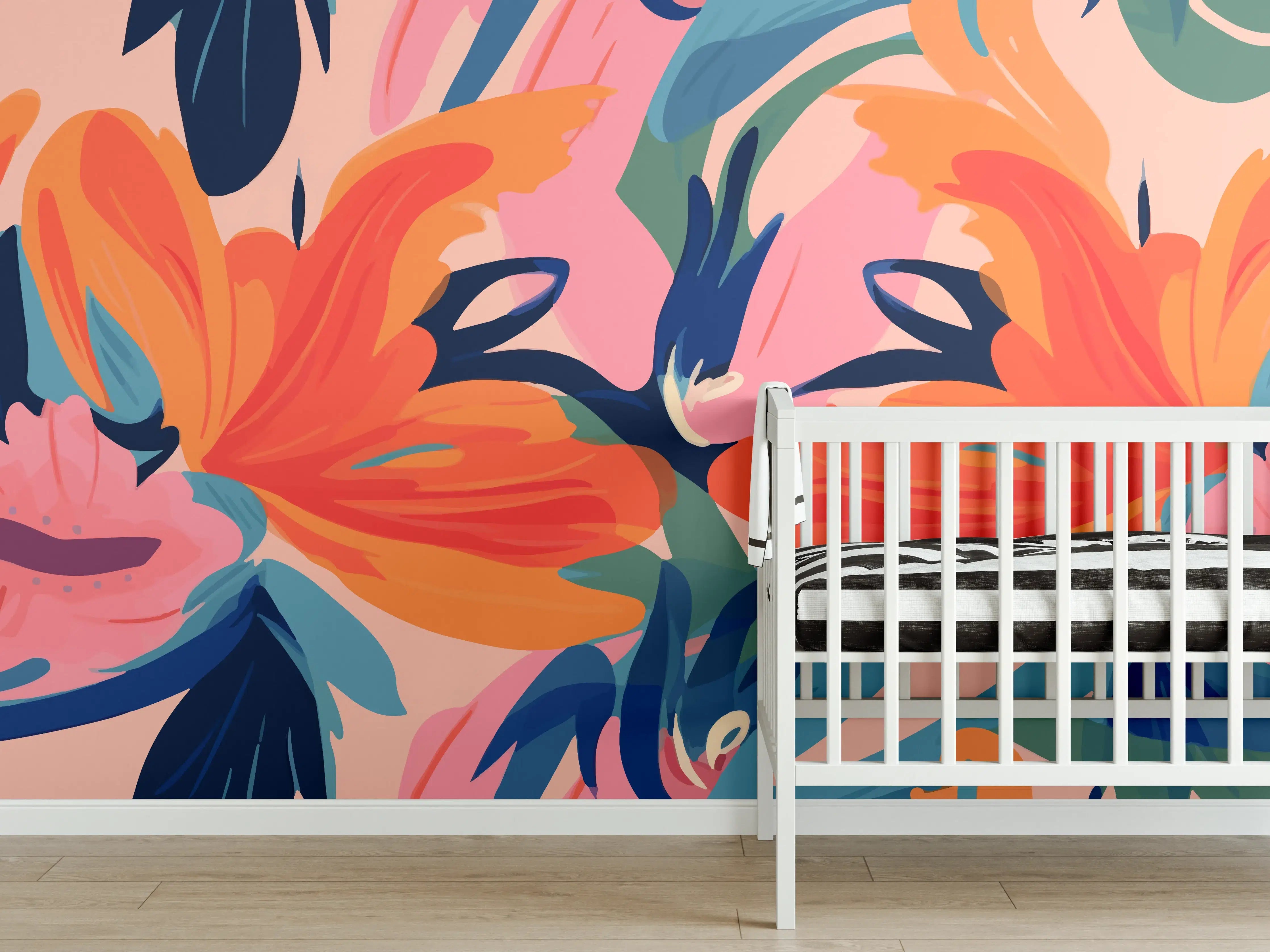 Babyzimmer Wandgestaltung - Tropisches Dämmerungs-Blumenmuster