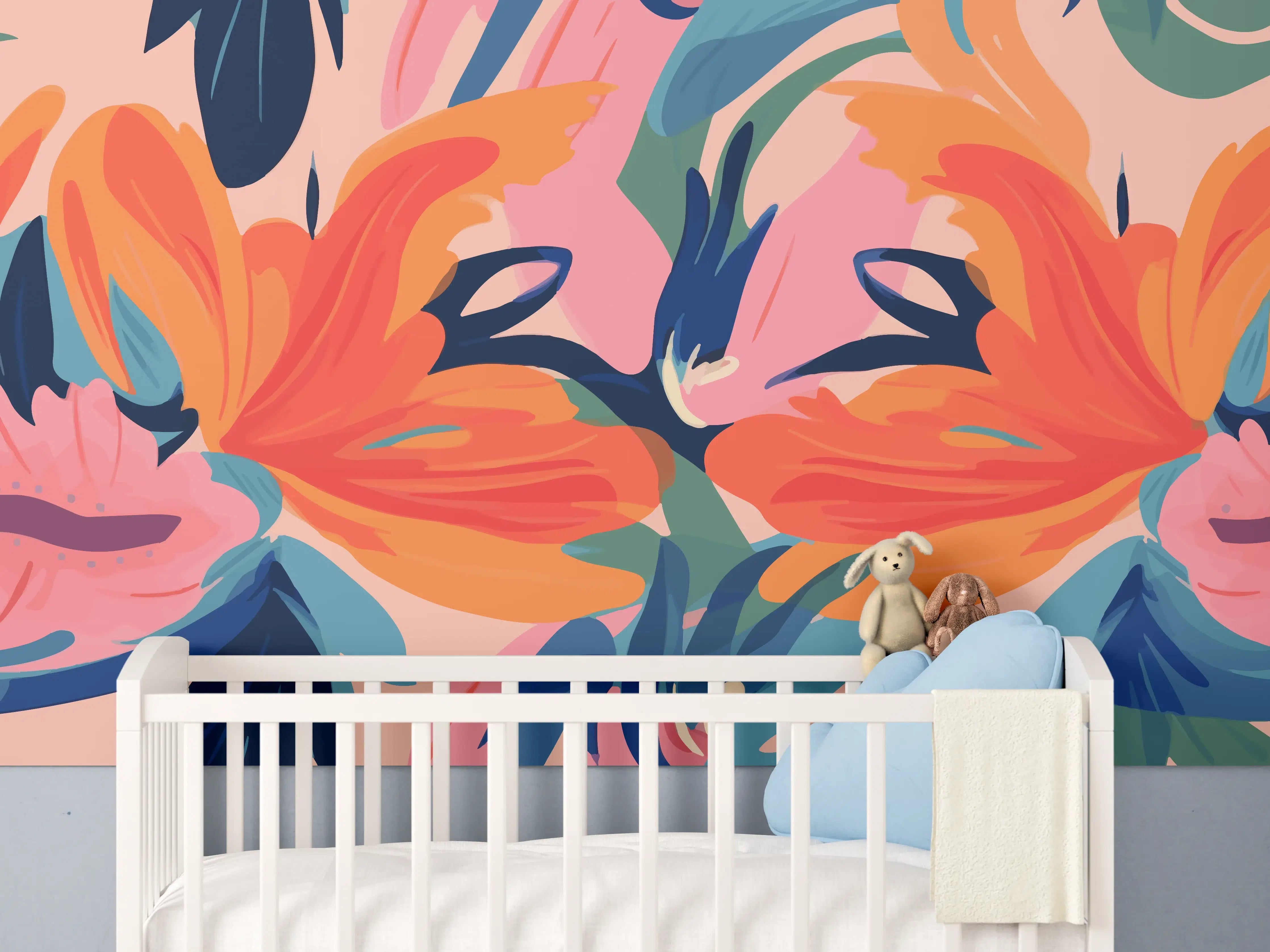 Babyzimmer Wandgestaltung - Tropisches Dämmerungs-Blumenmuster