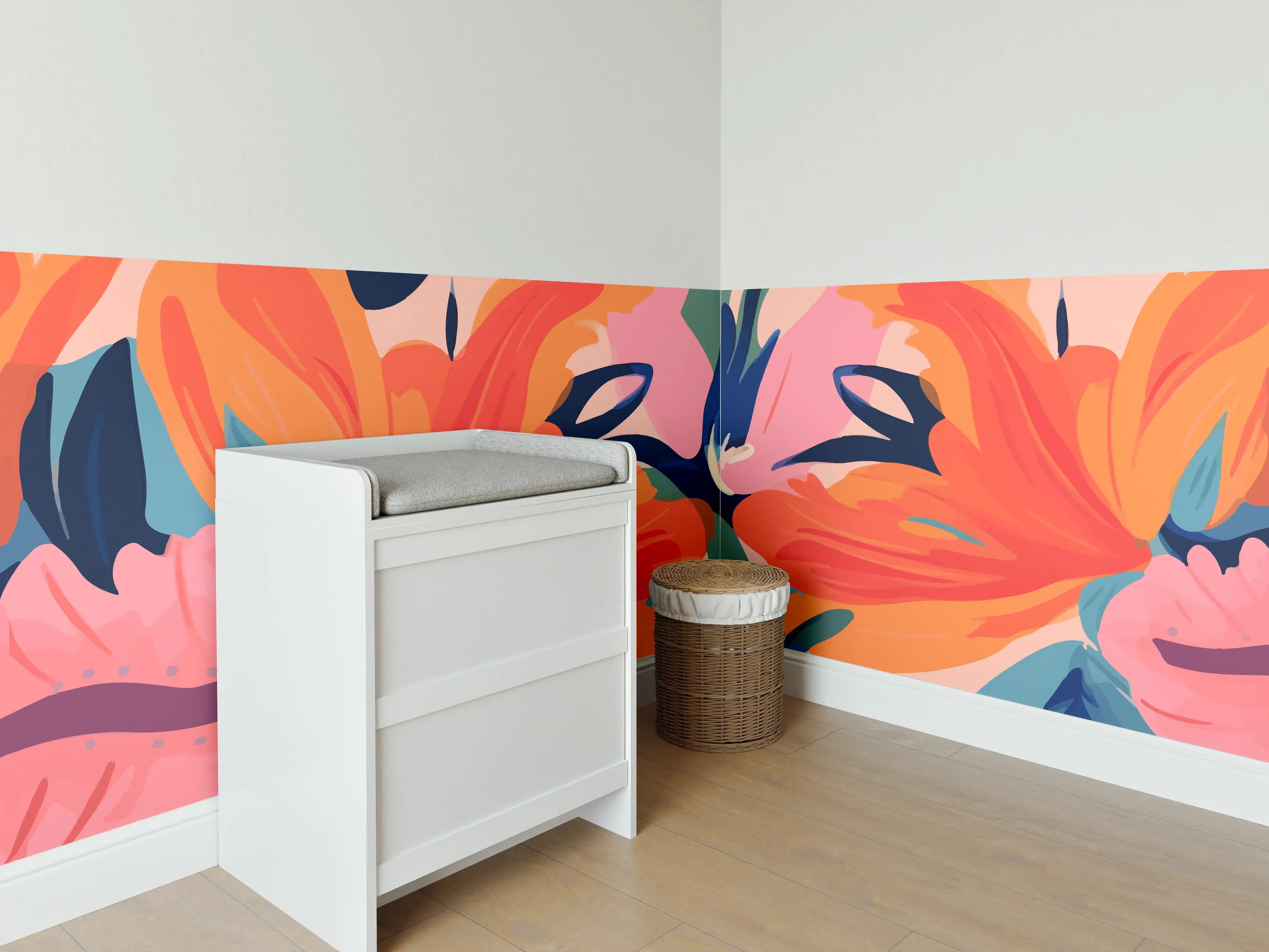 Babyzimmer Wandgestaltung - Tropisches Dämmerungs-Blumenmuster