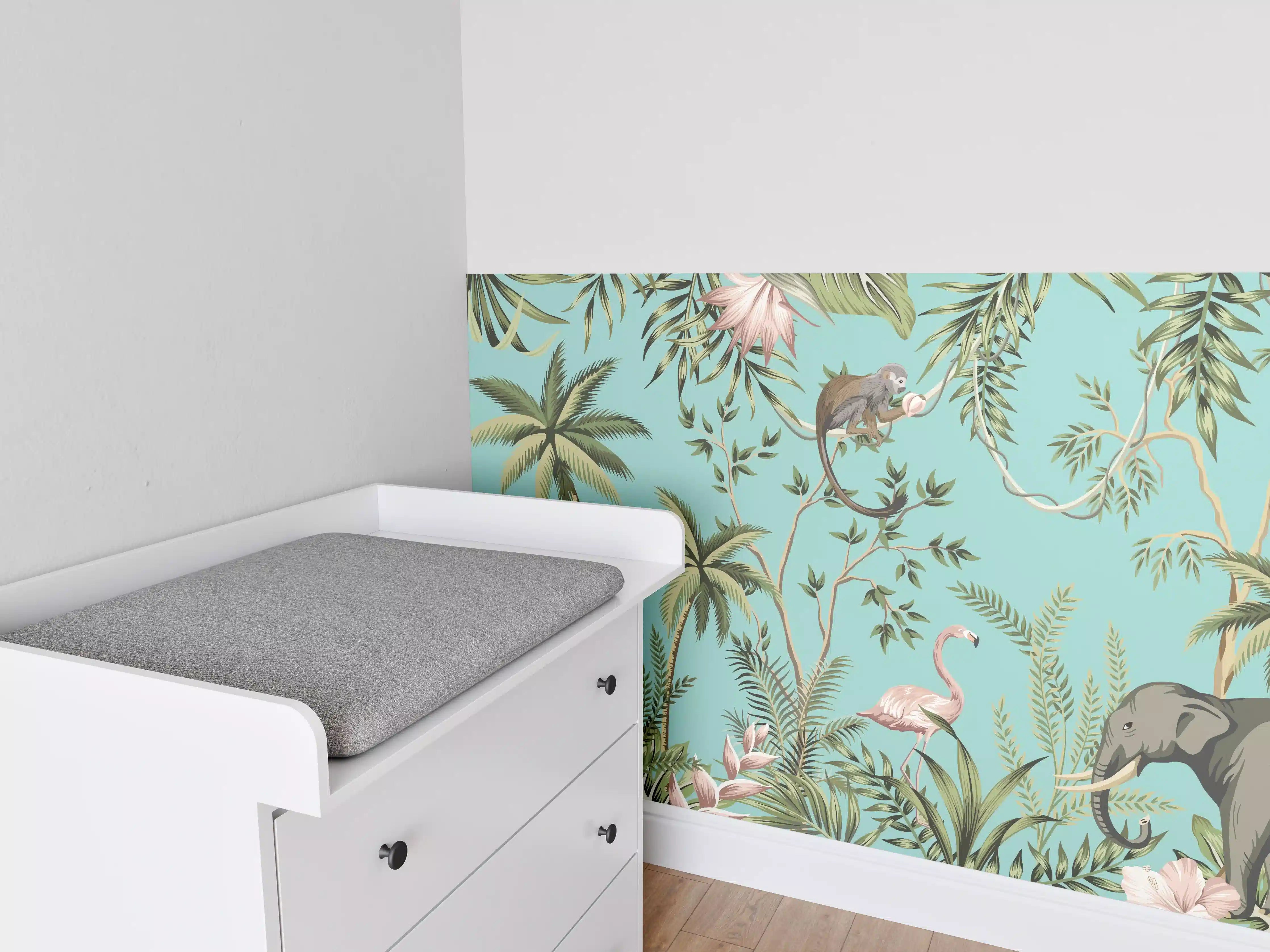 Babyzimmer Wandgestaltung - Tropisches Flair Stoffdesign