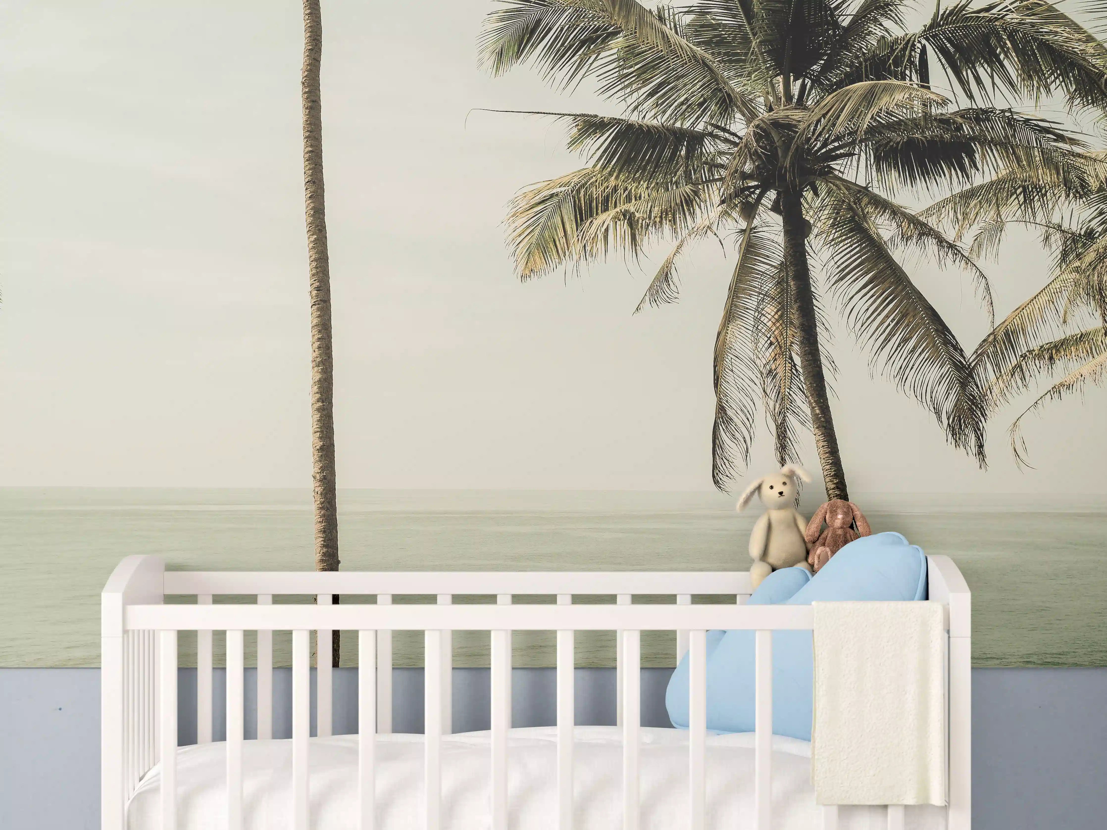 Babyzimmer Wandgestaltung - Tropisches Palmen-Meer-Panorama