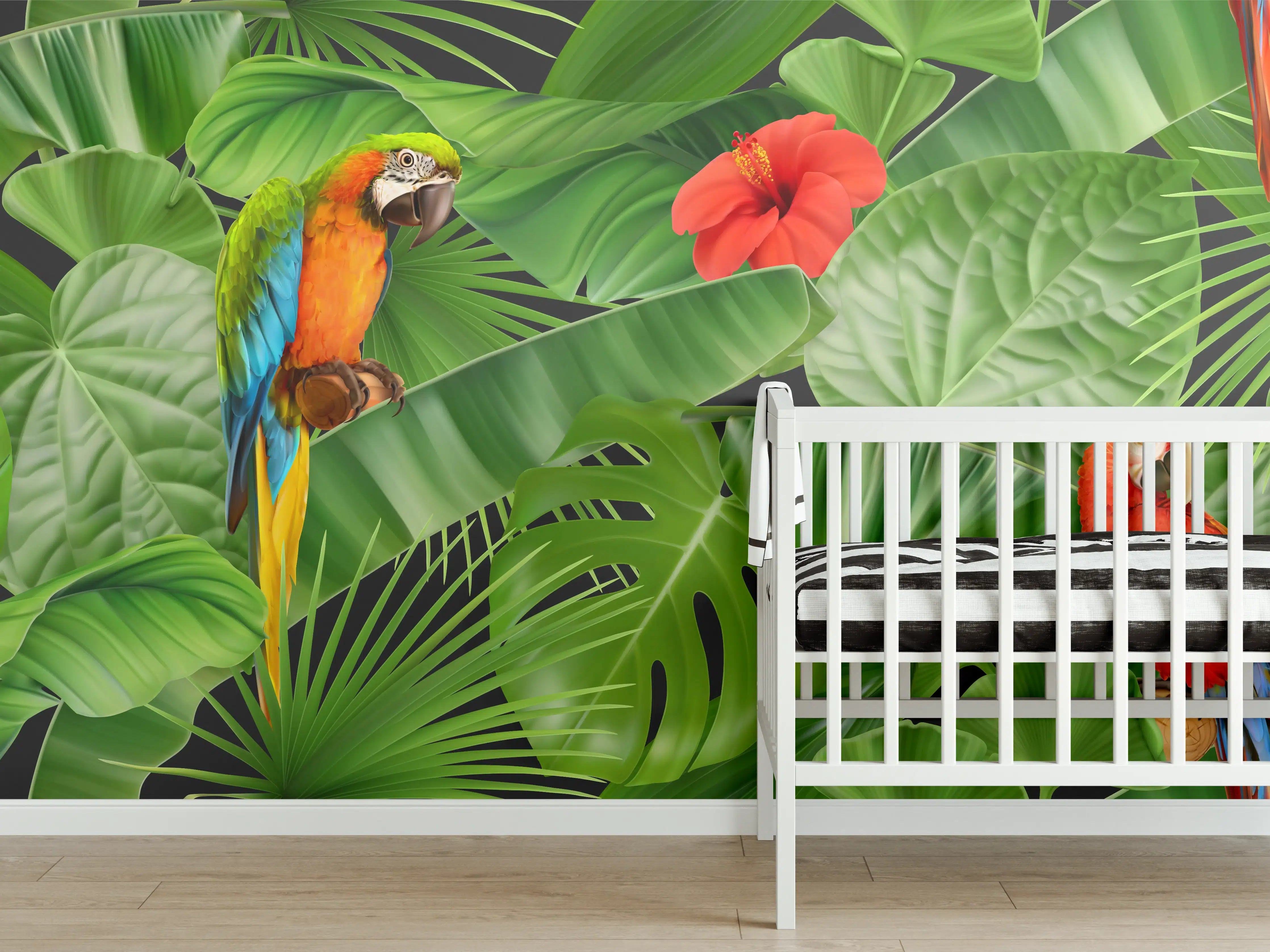 Babyzimmer Wandgestaltung - Tropisches Papagei-Motiv