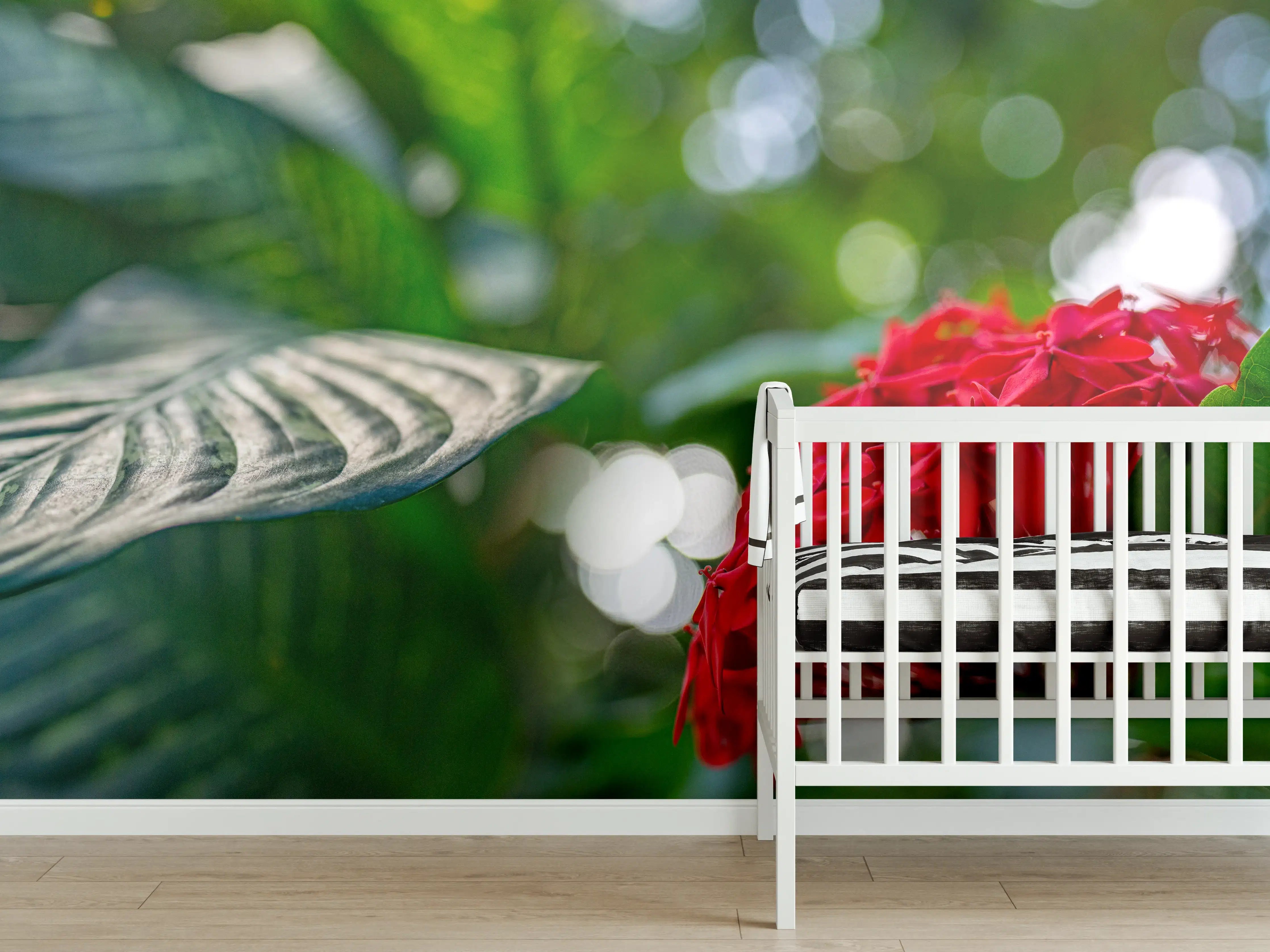 Babyzimmer Wandgestaltung - Tropisches Pflanzenmotiv