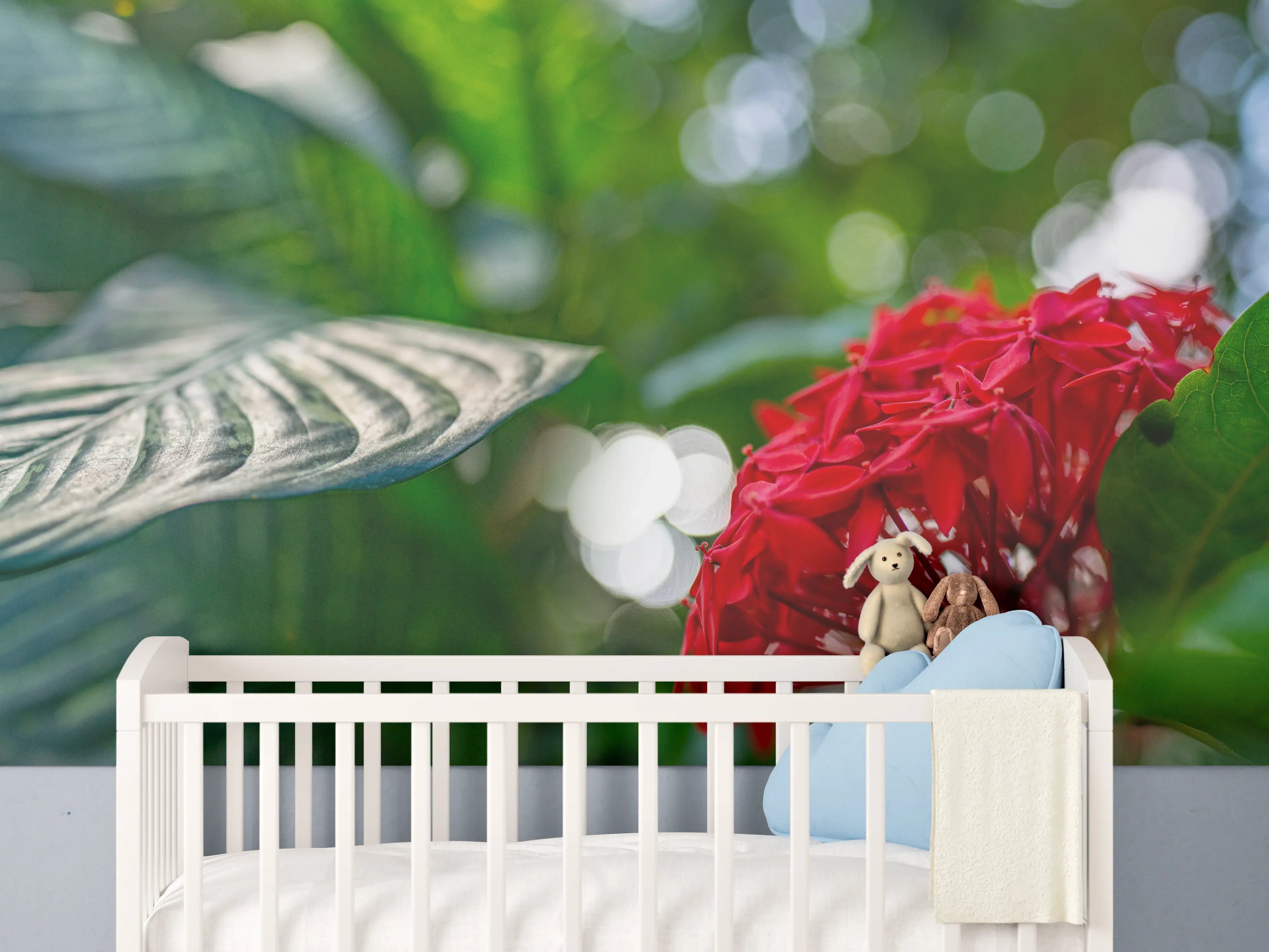 Babyzimmer Wandgestaltung - Tropisches Pflanzenmotiv