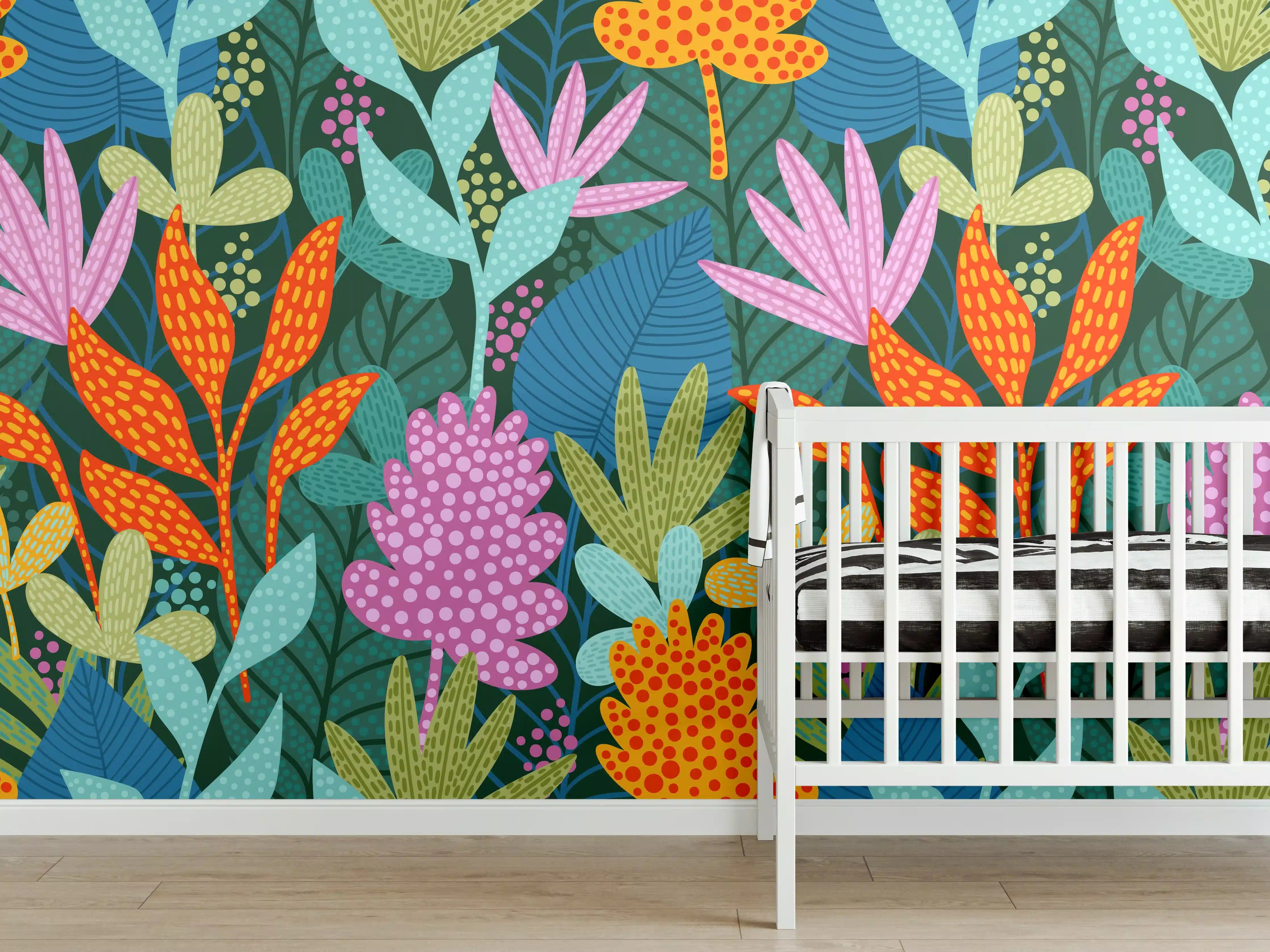 Babyzimmer Wandgestaltung - Tropisches Pflanzenmuster