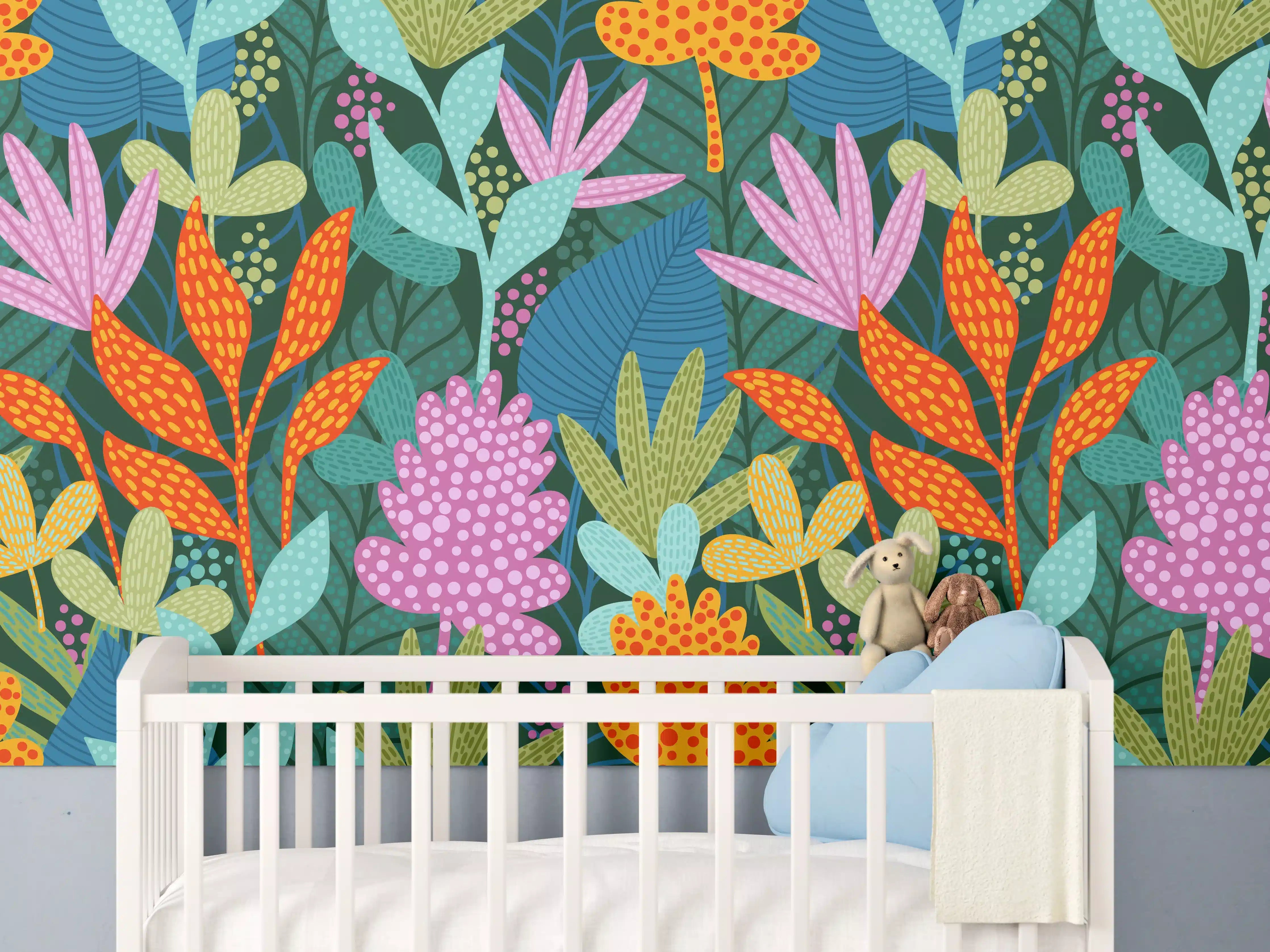 Babyzimmer Wandgestaltung - Tropisches Pflanzenmuster