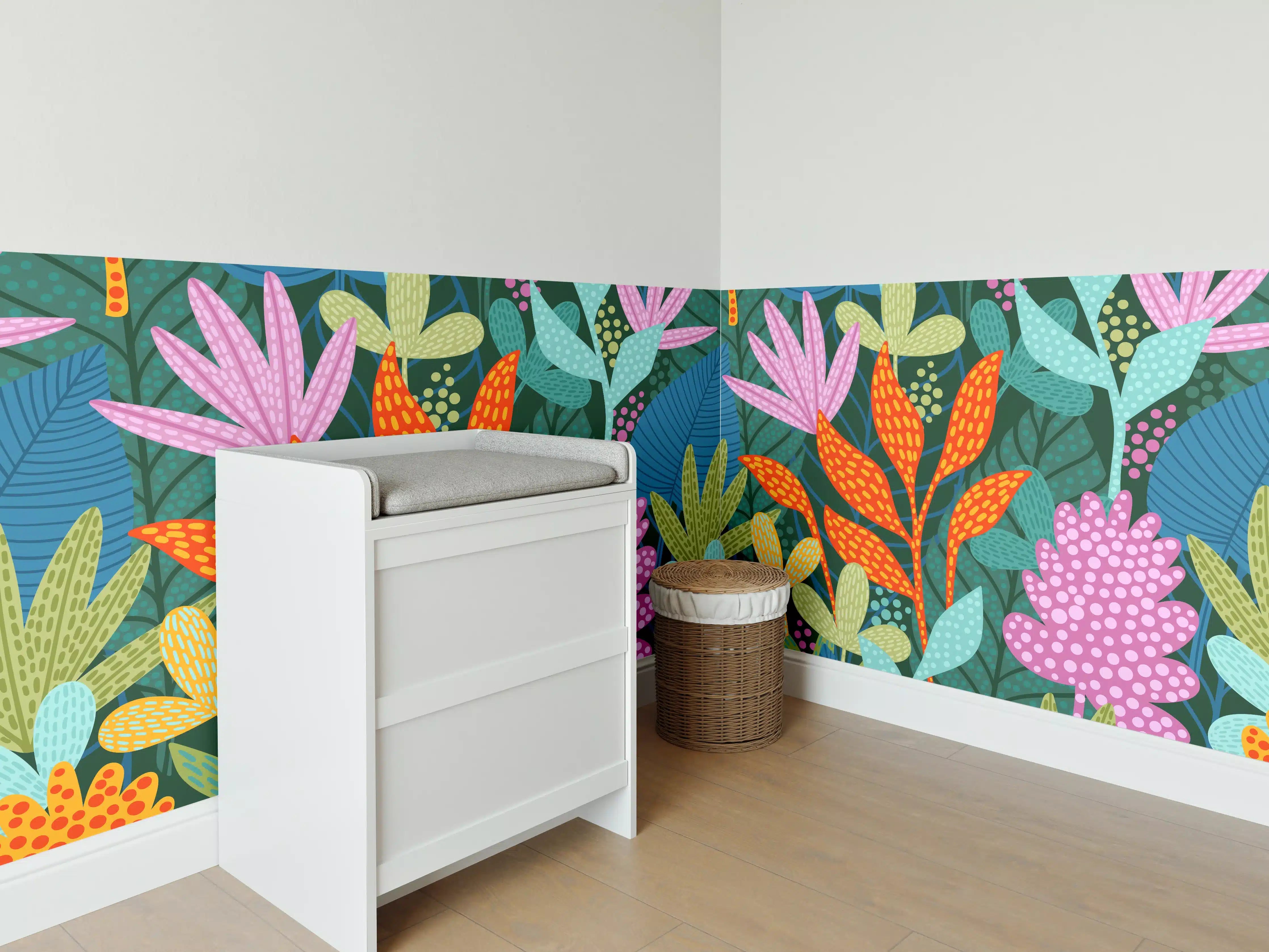 Babyzimmer Wandgestaltung - Tropisches Pflanzenmuster