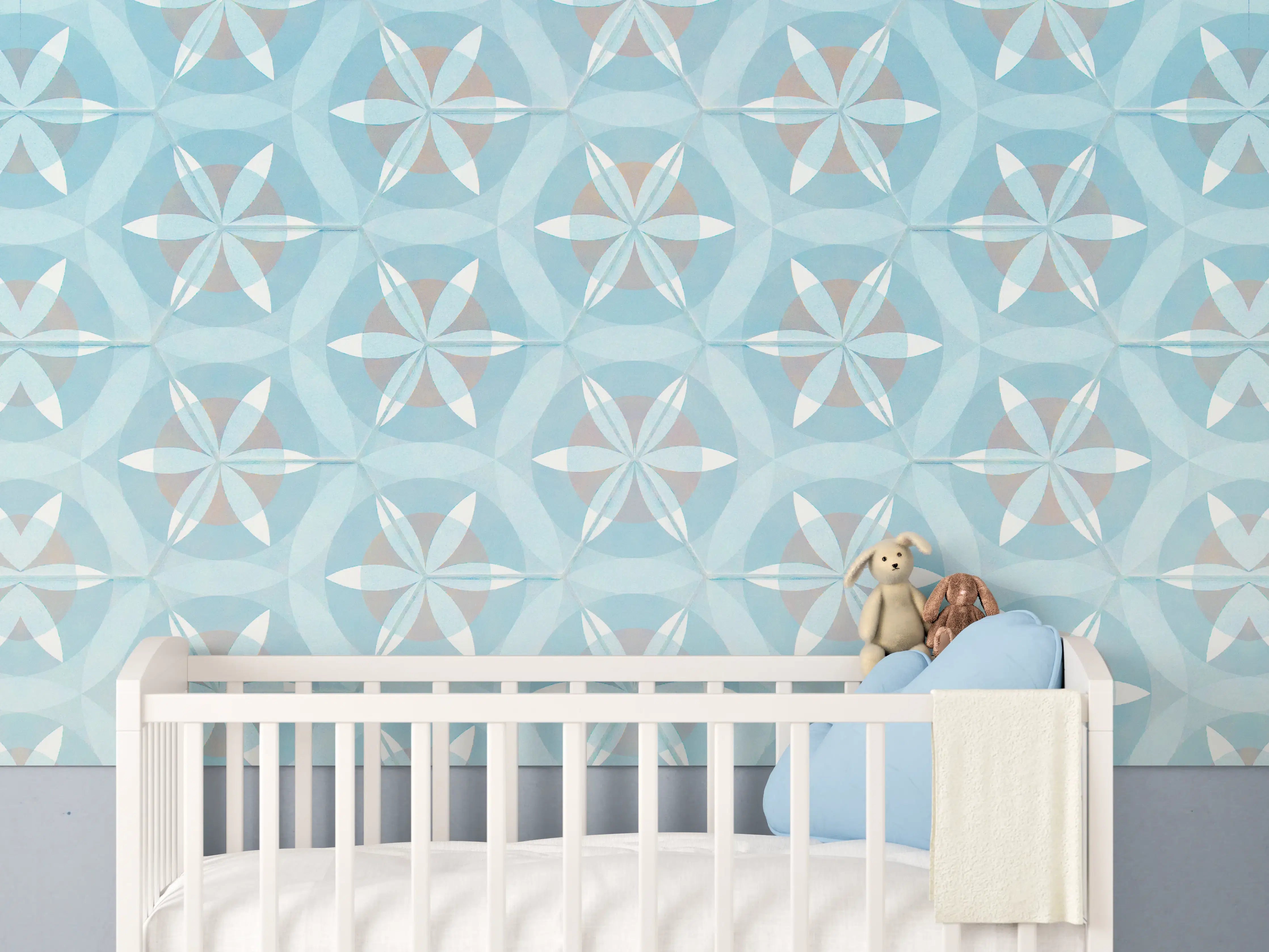 Babyzimmer Wandgestaltung - Türkis-Braun Vintage geometrisch Mosaik