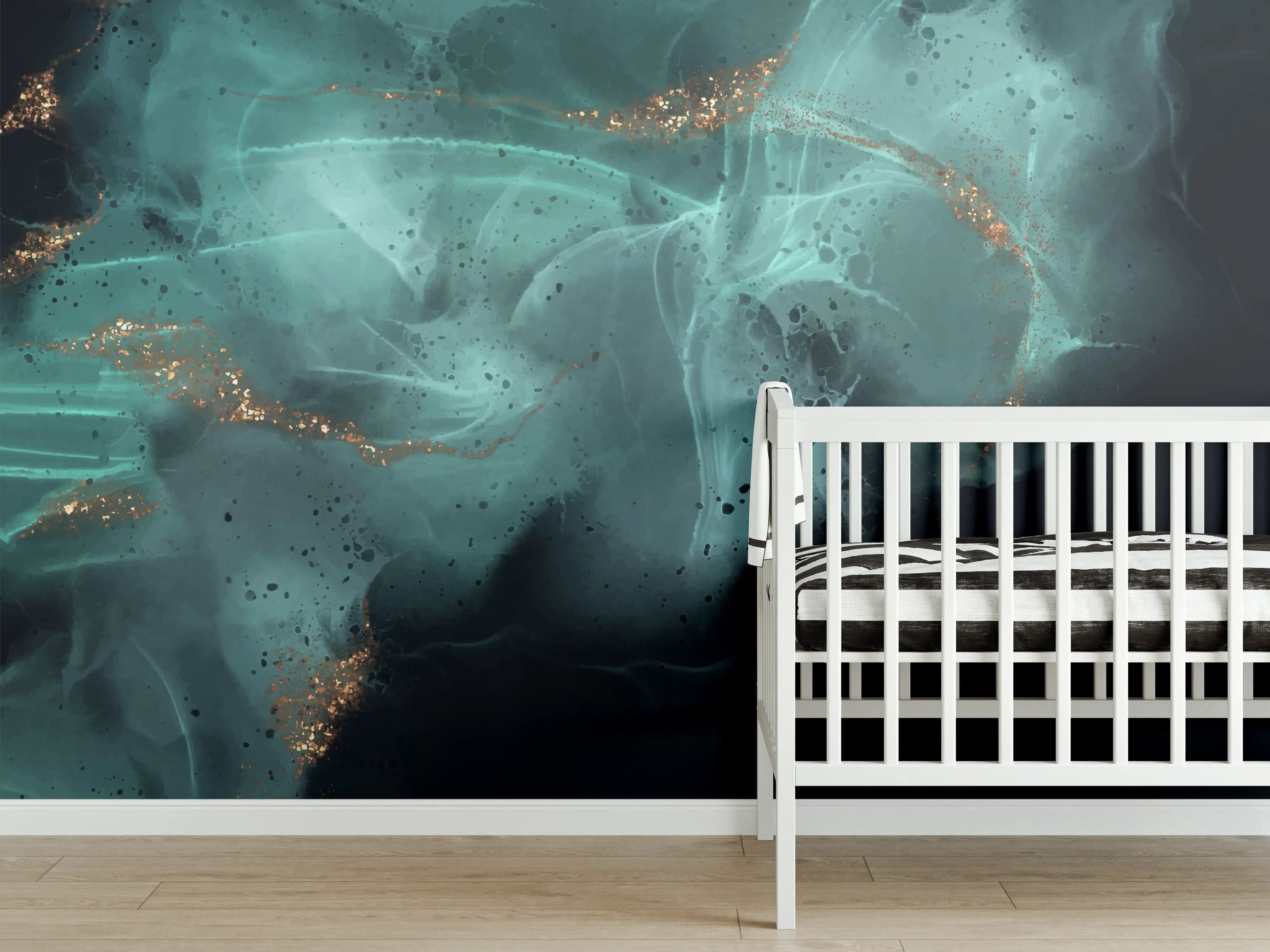 Babyzimmer Wandgestaltung - Türkis-Gold Alkoholtinte Design