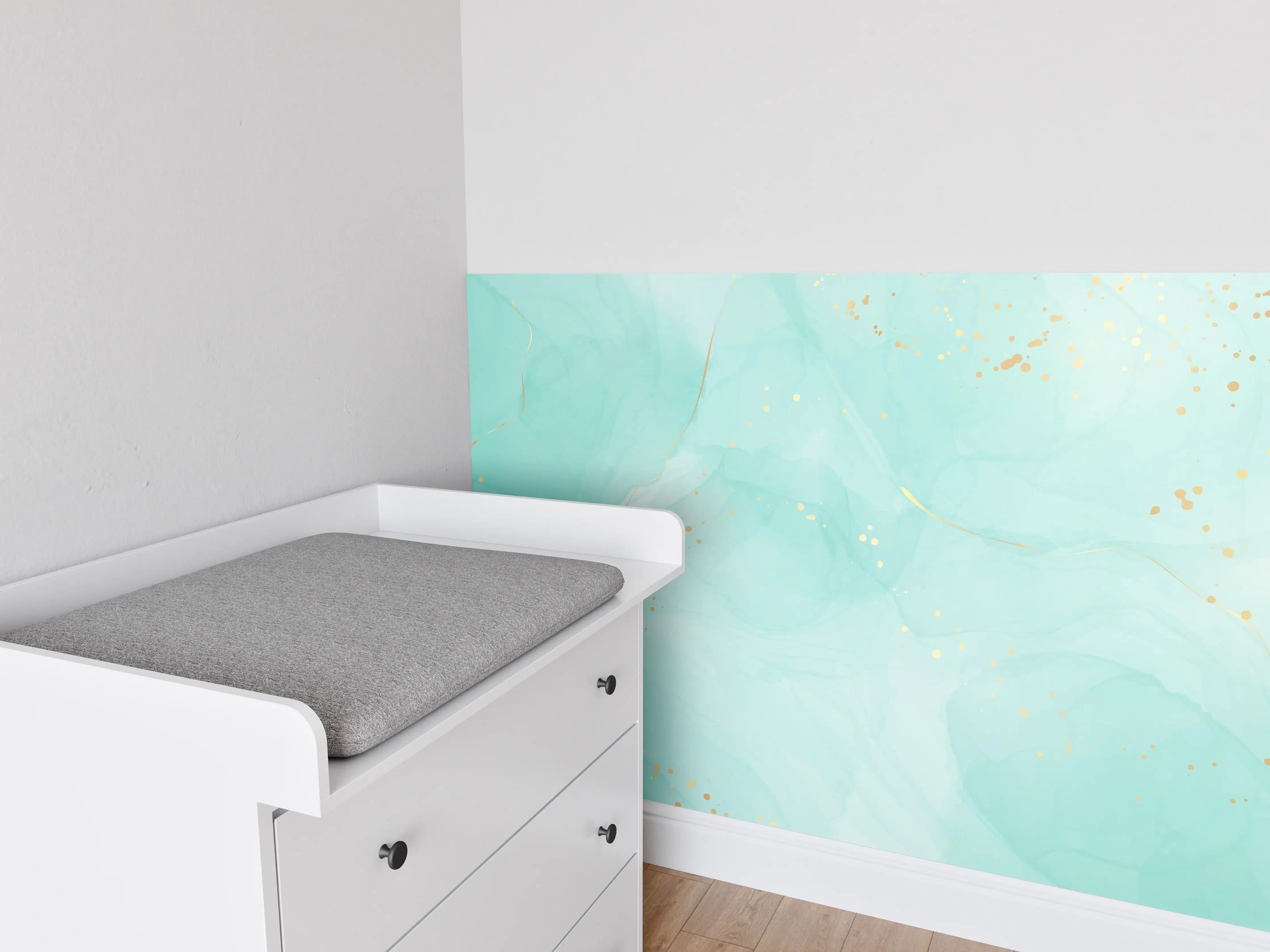 Babyzimmer Wandgestaltung - Türkis-Goldene Aquarell Textur
