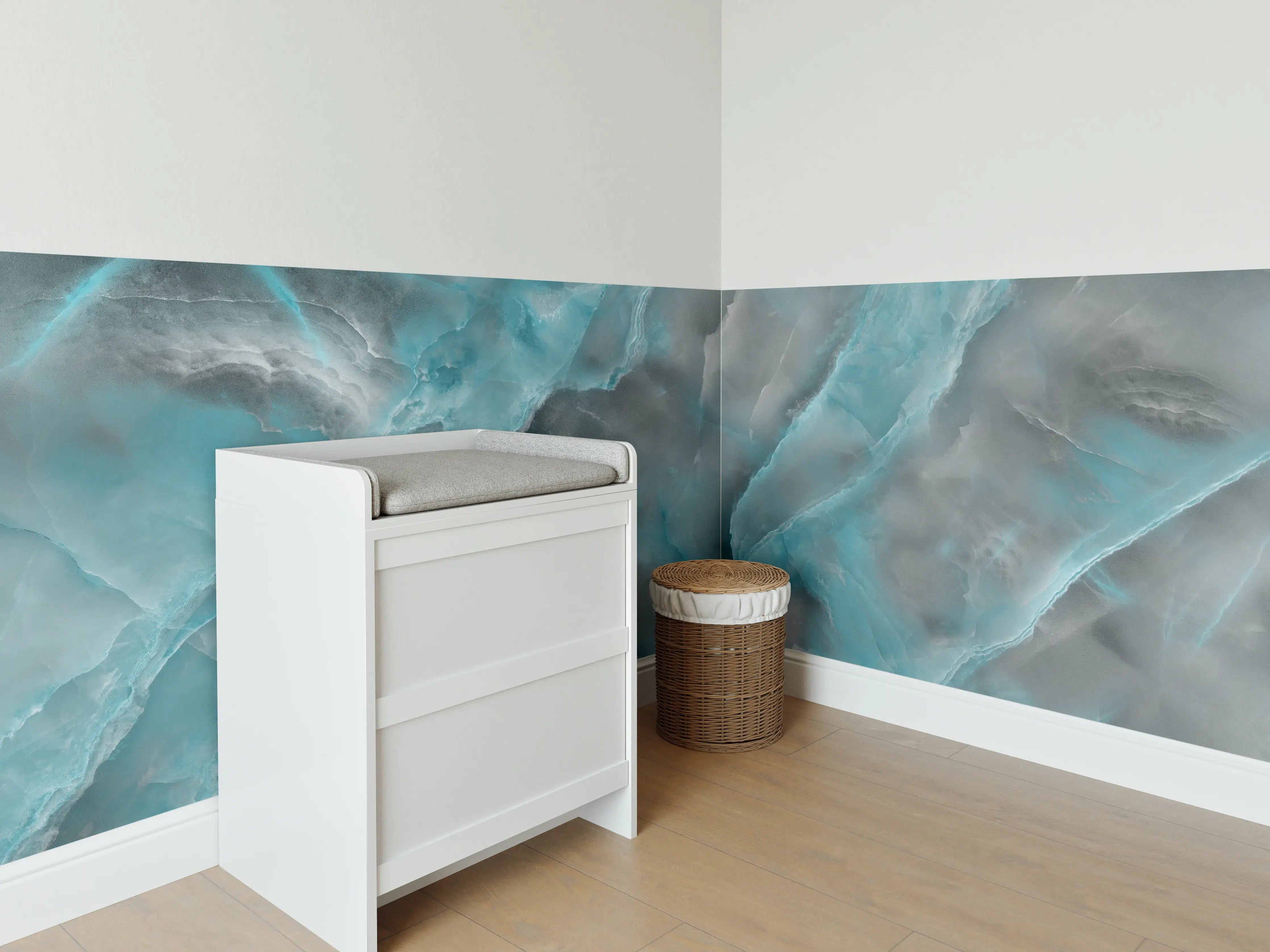 Babyzimmer Wandgestaltung - Türkis-Grau-Steinmuster