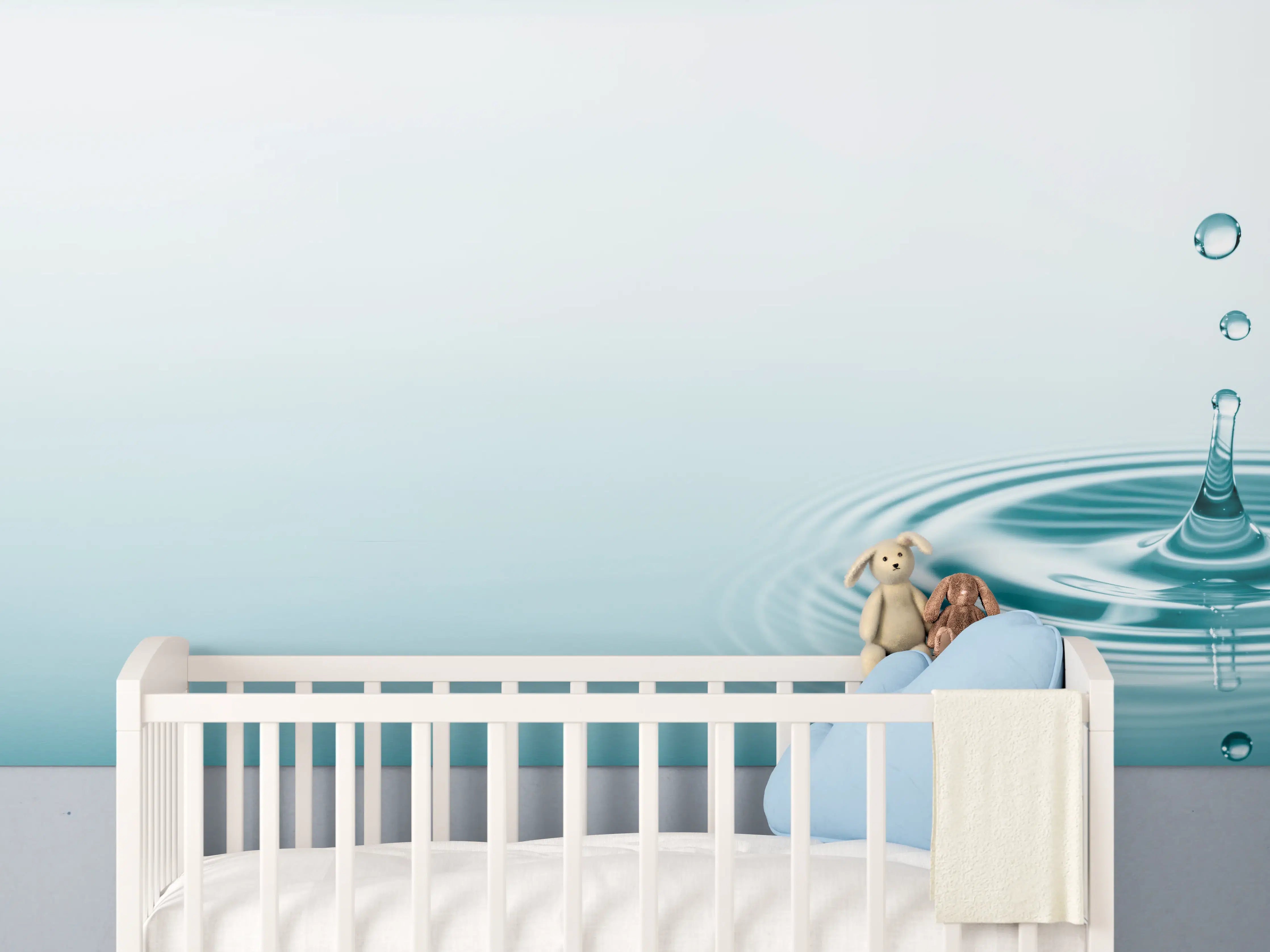 Babyzimmer Wandgestaltung - Türkis-Weißer Wassertropfen
