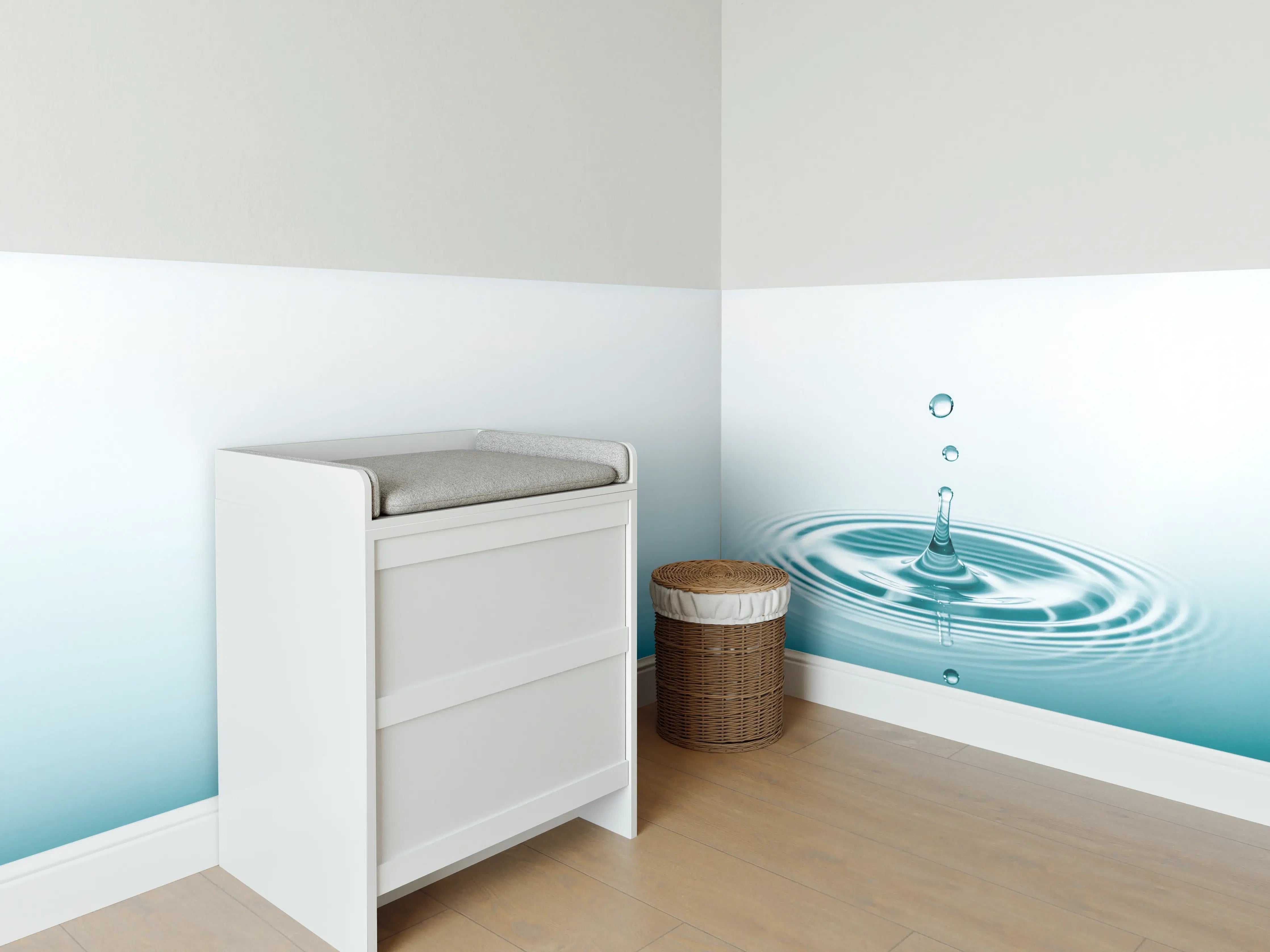 Babyzimmer Wandgestaltung - Türkis-Weißer Wassertropfen