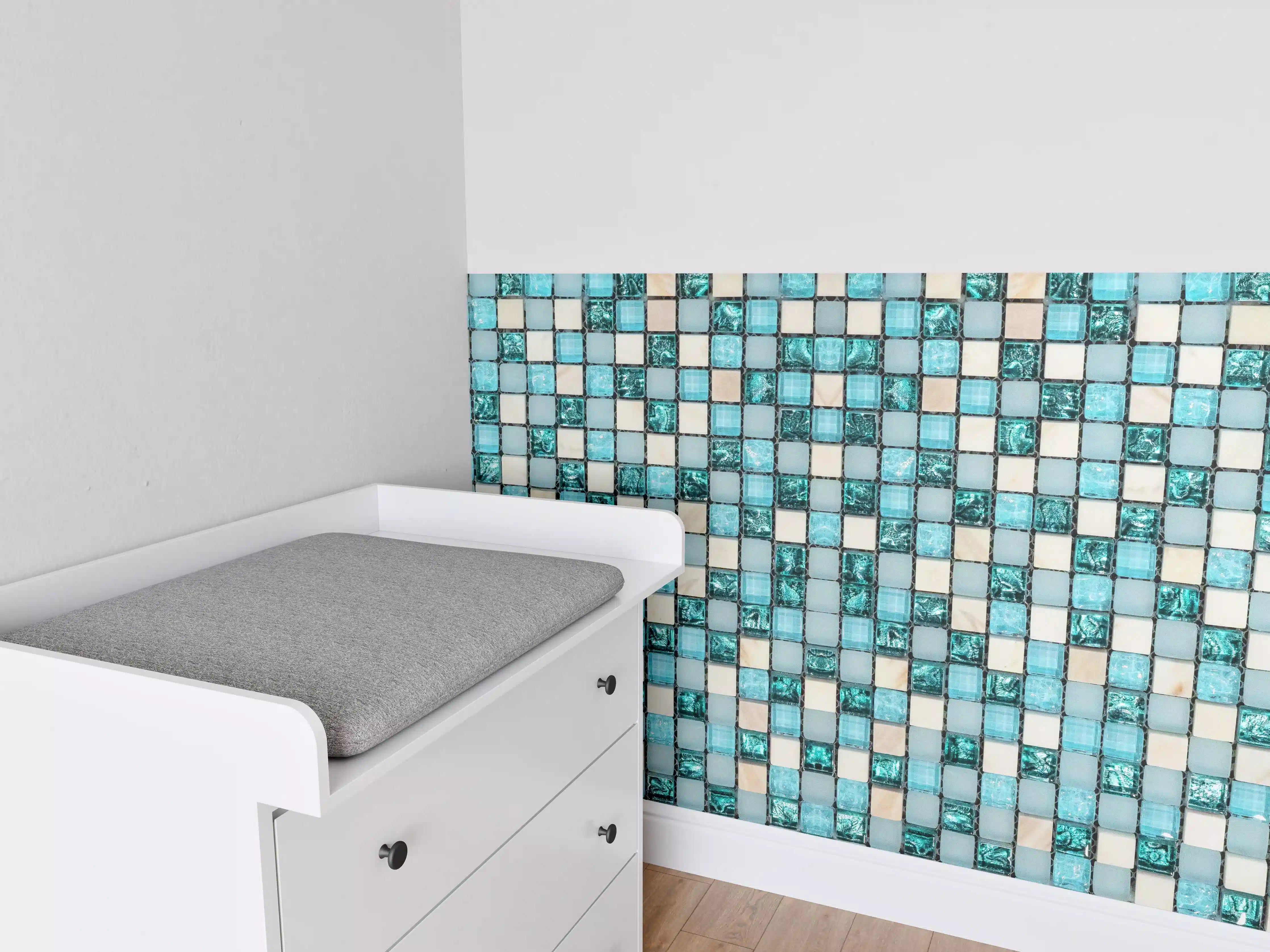 Babyzimmer Wandgestaltung - Türkis-Weißes Aquamarin Mosaik