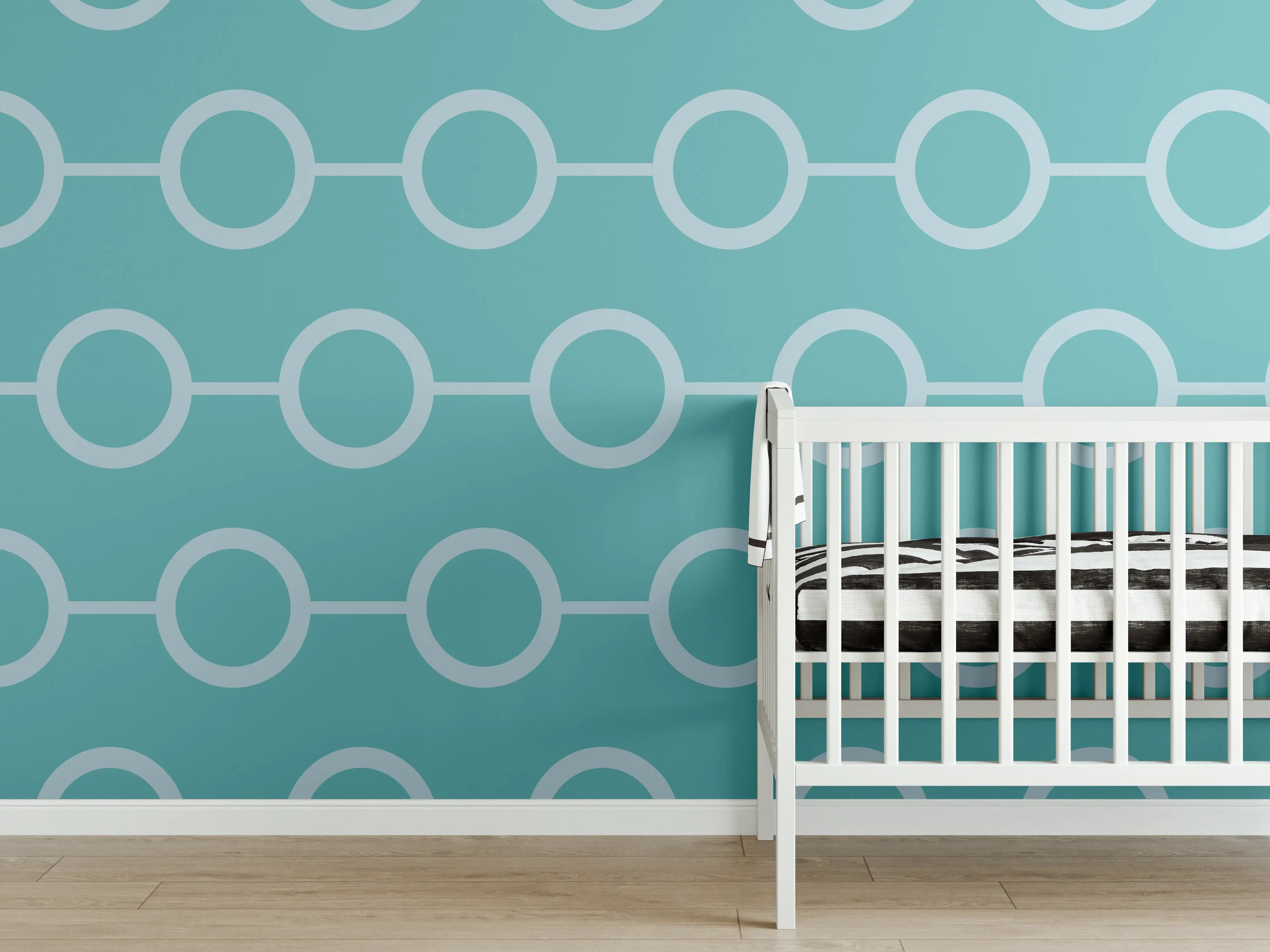 Babyzimmer Wandgestaltung - Türkis-Weißes Kettenglieder Muster