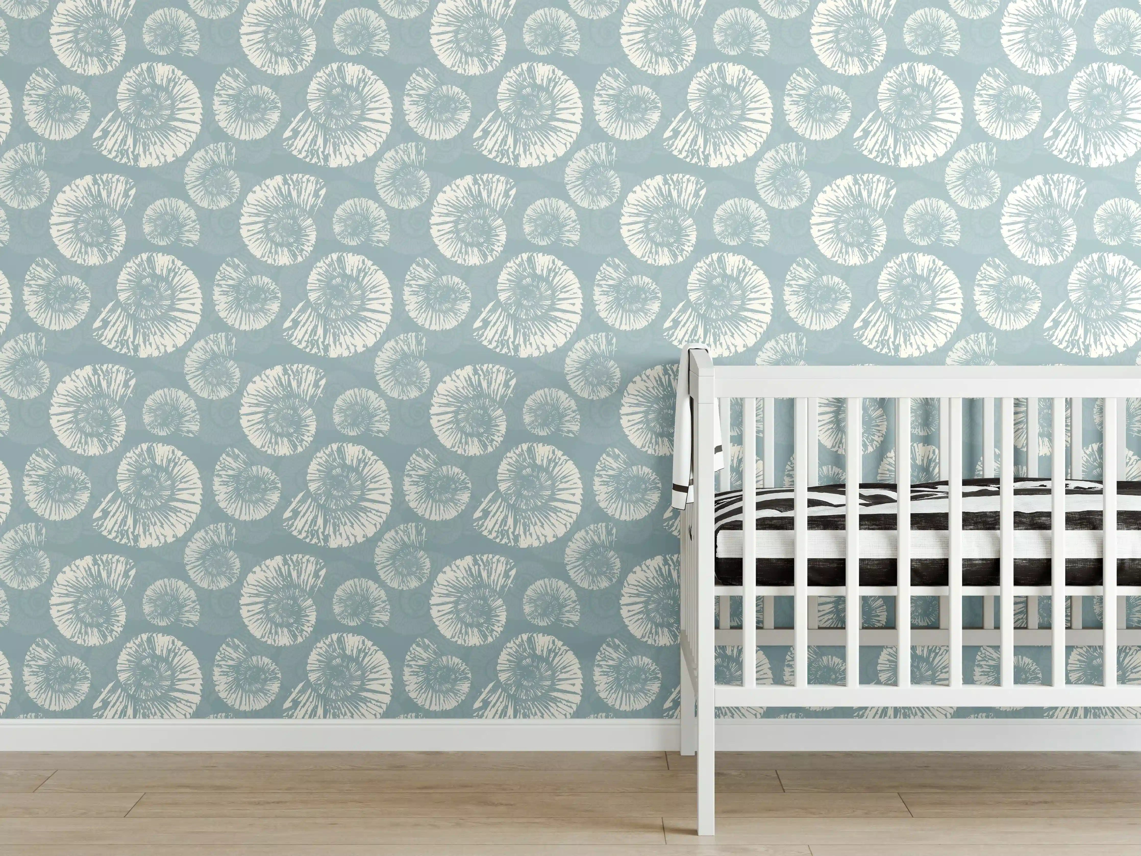 Babyzimmer Wandgestaltung - Türkis-Weißes Muschelmuster