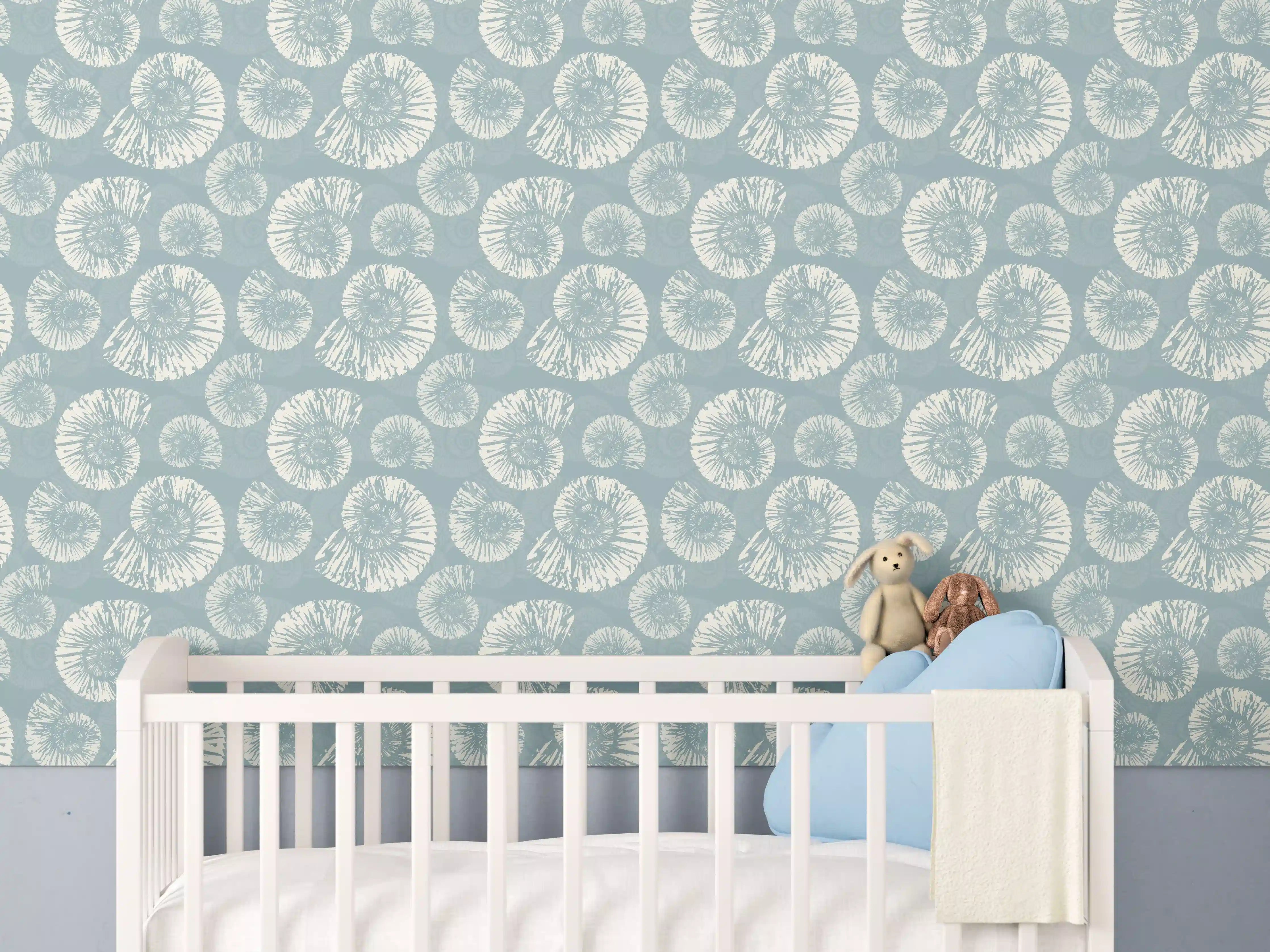 Babyzimmer Wandgestaltung - Türkis-Weißes Muschelmuster