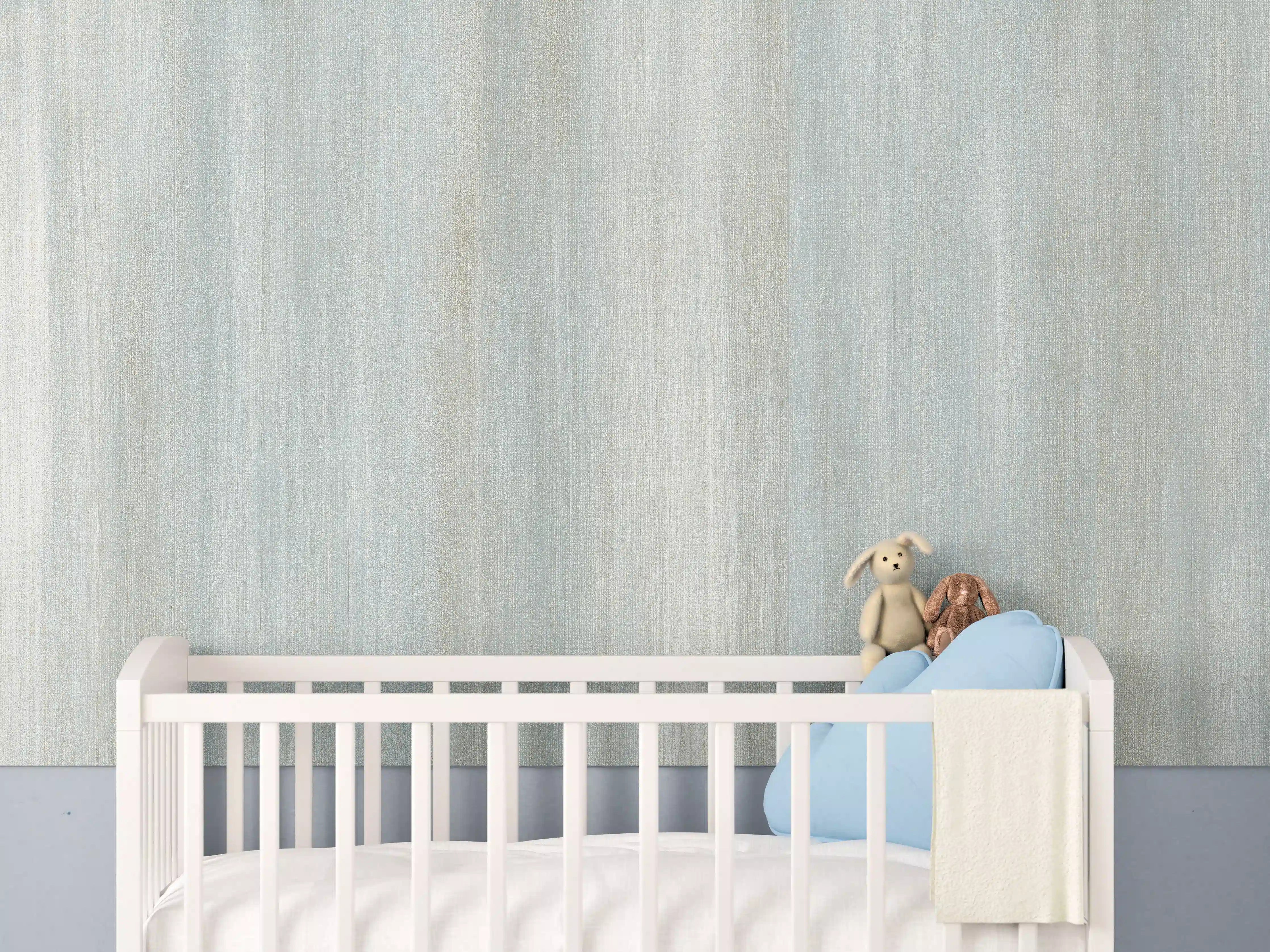 Babyzimmer Wandgestaltung - Türkis gräulicher Struktur-Tapete
