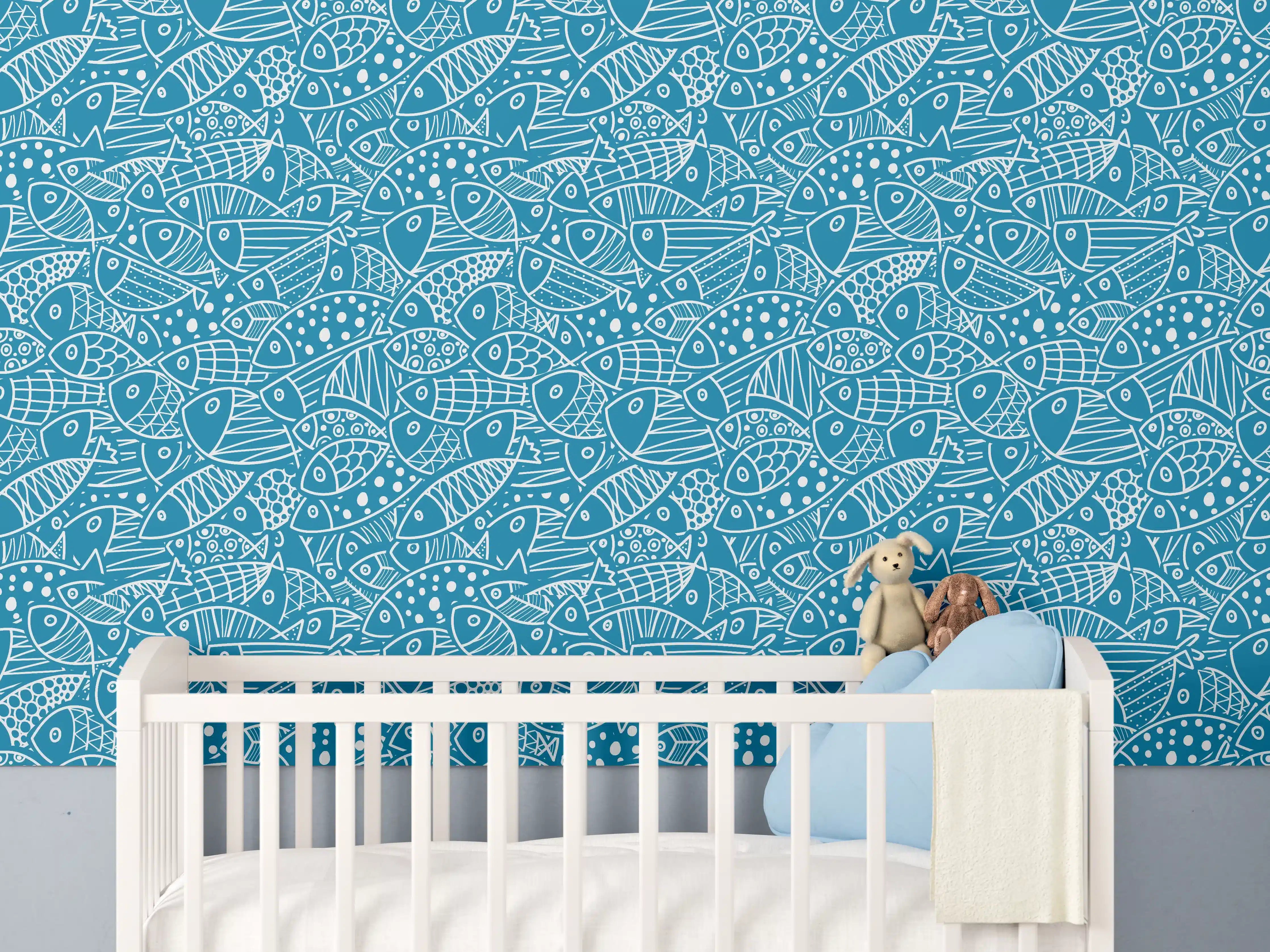 Babyzimmer Wandgestaltung - Türkis‑Weißes Fischmuster