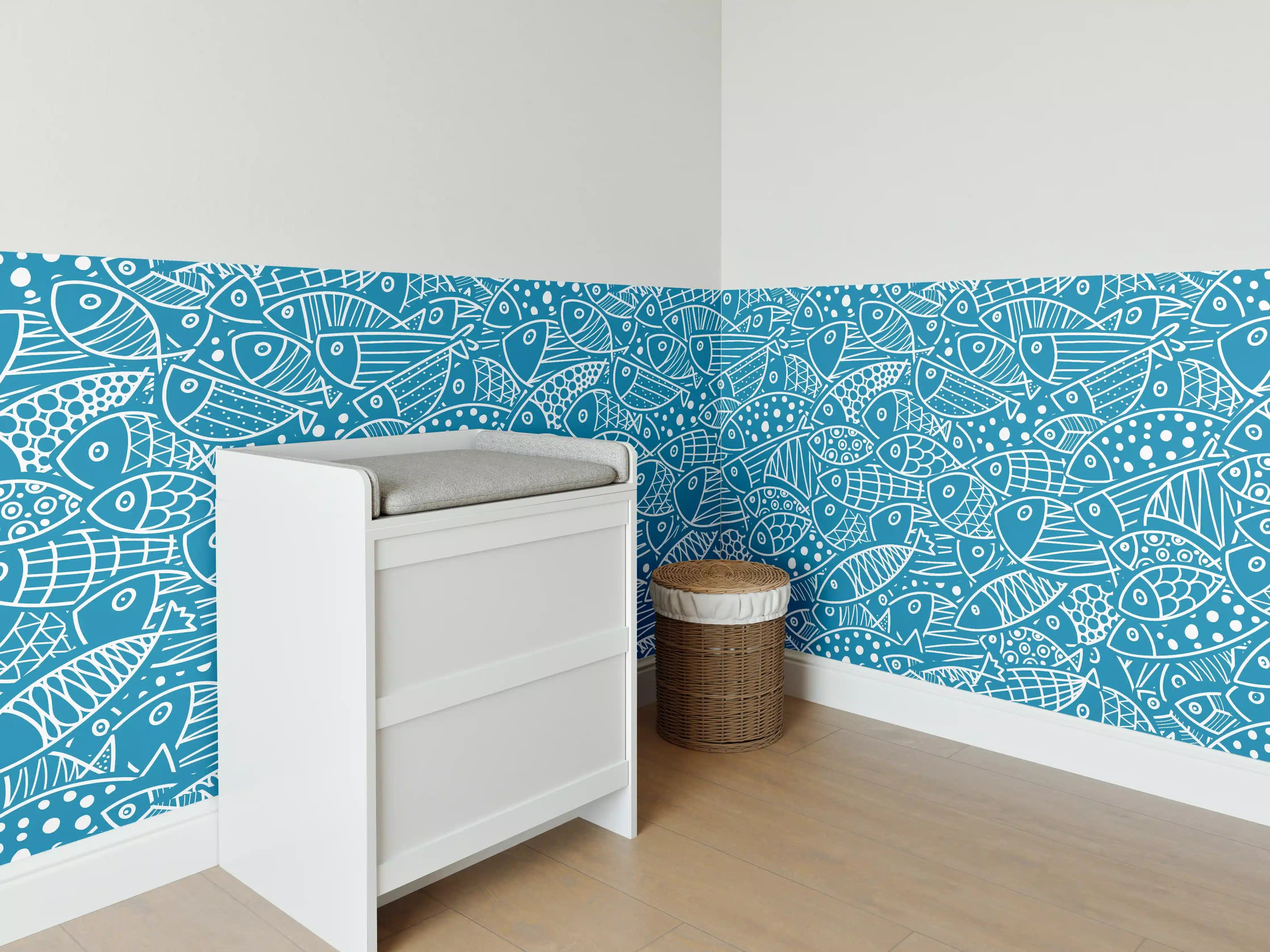 Babyzimmer Wandgestaltung - Türkis‑Weißes Fischmuster
