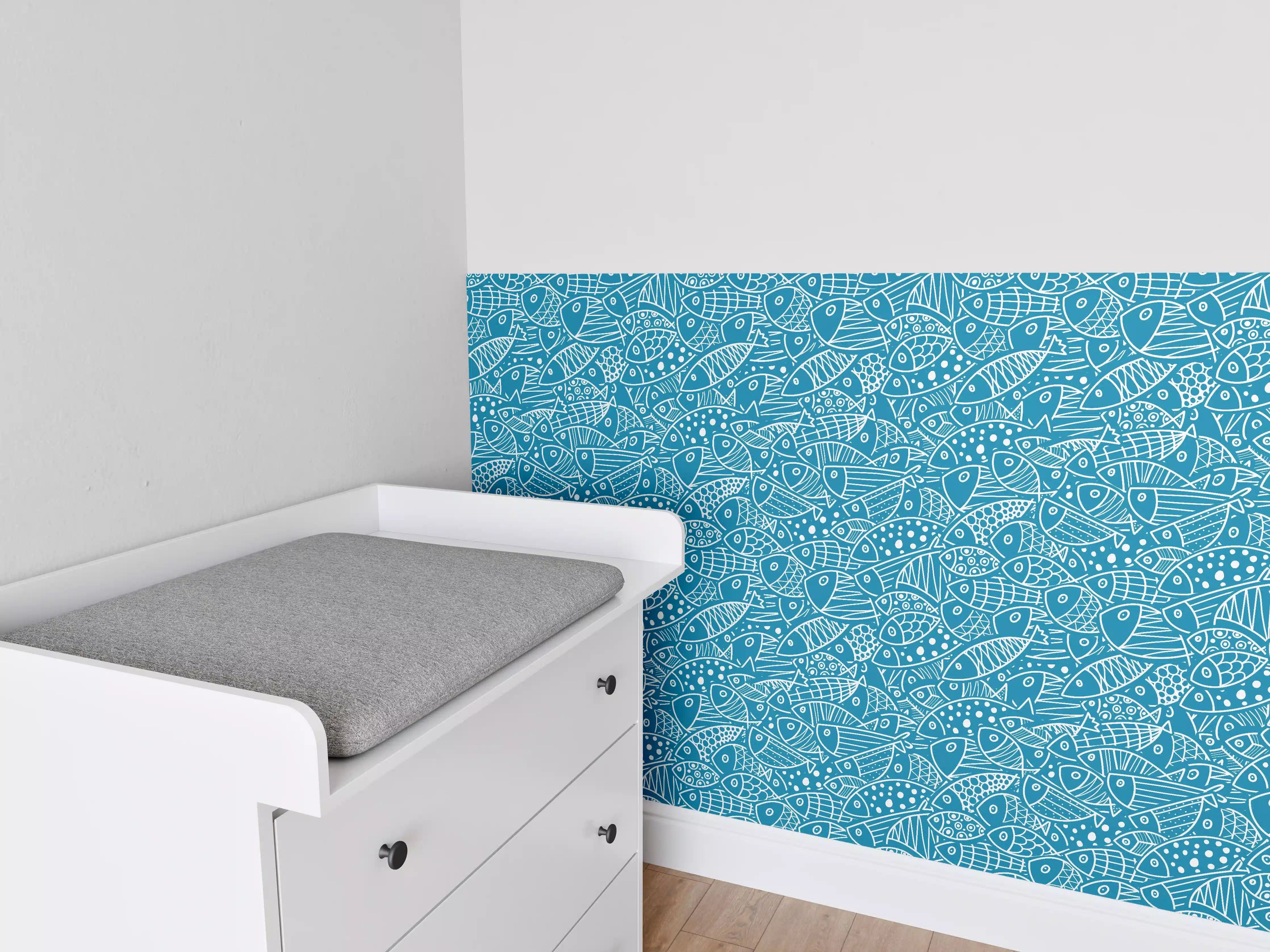 Babyzimmer Wandgestaltung - Türkis‑Weißes Fischmuster