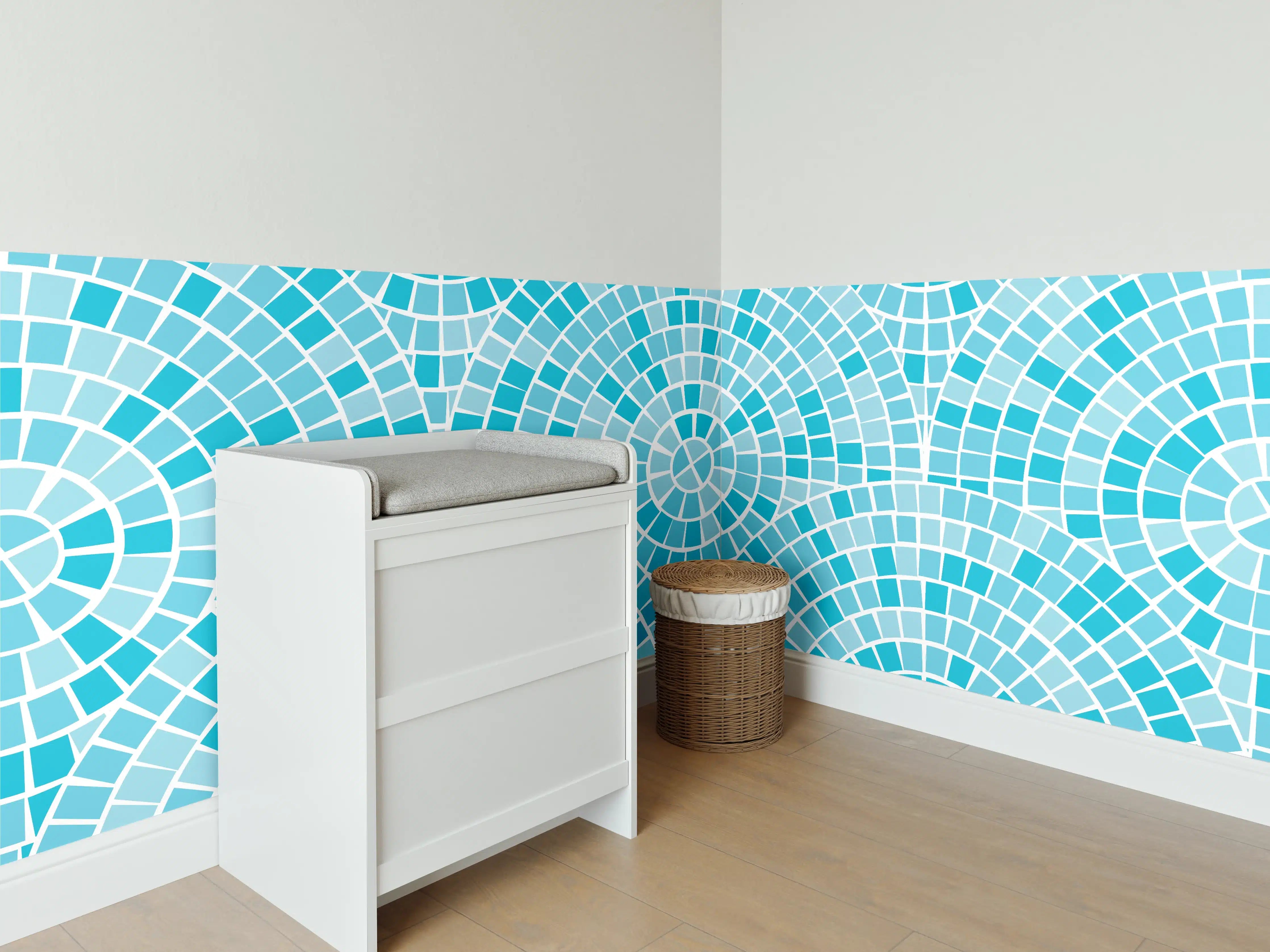 Babyzimmer Wandgestaltung - Türkisblaue Mosaikfliesen-Struktur