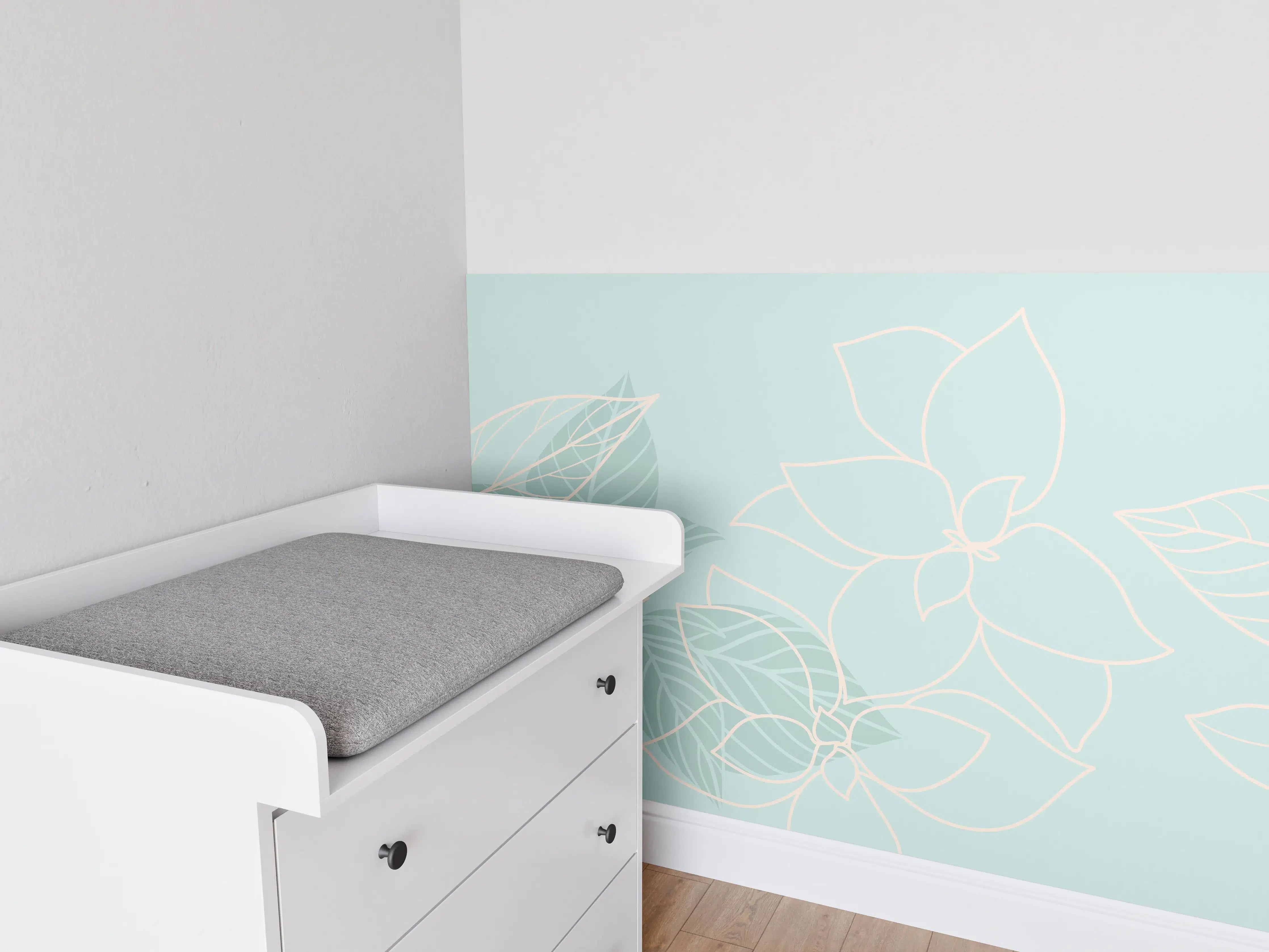Babyzimmer Wandgestaltung - Türkise Pflanzen