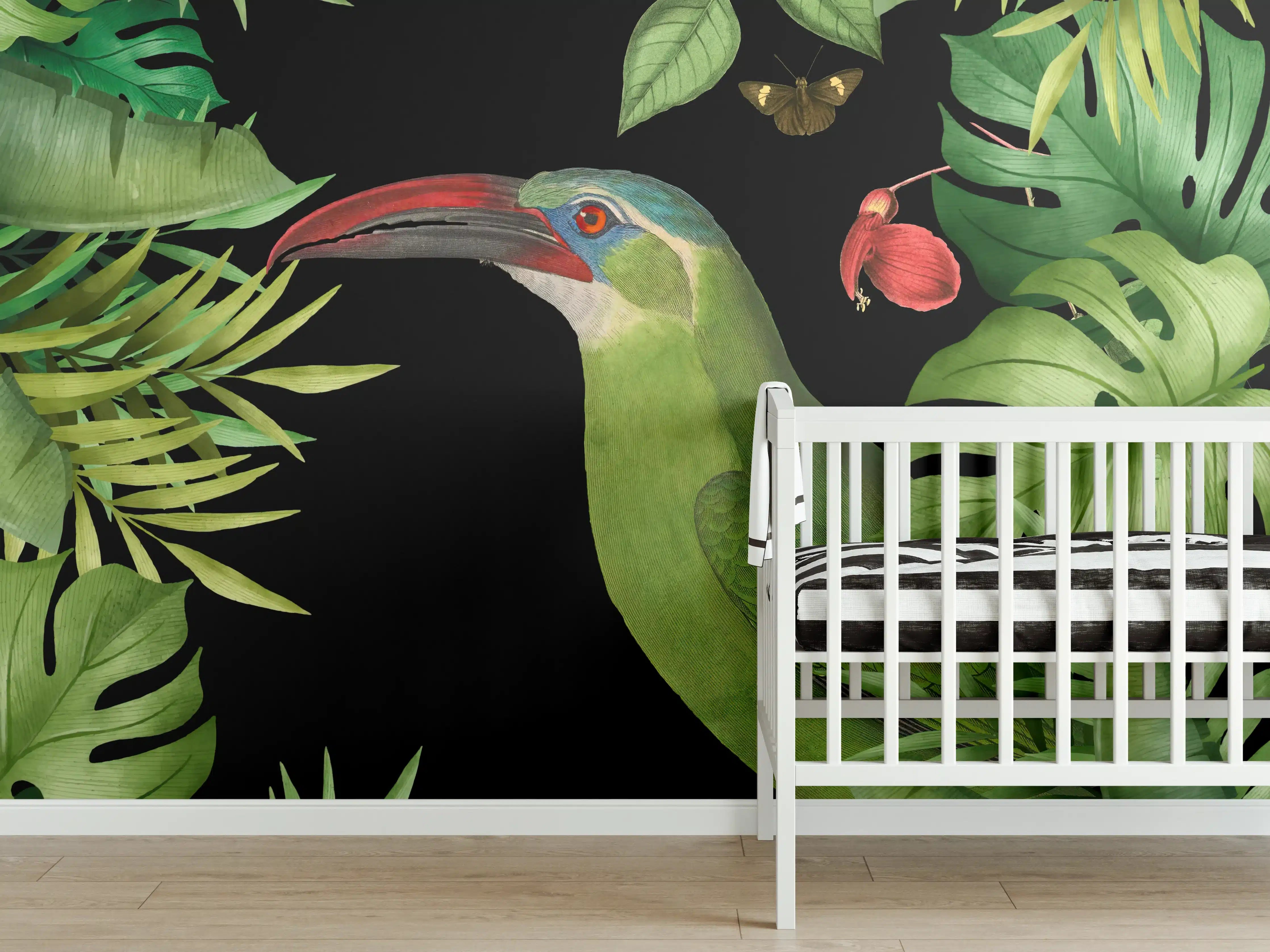 Babyzimmer Wandgestaltung - Tukan Malerei - Tropische Blätter
