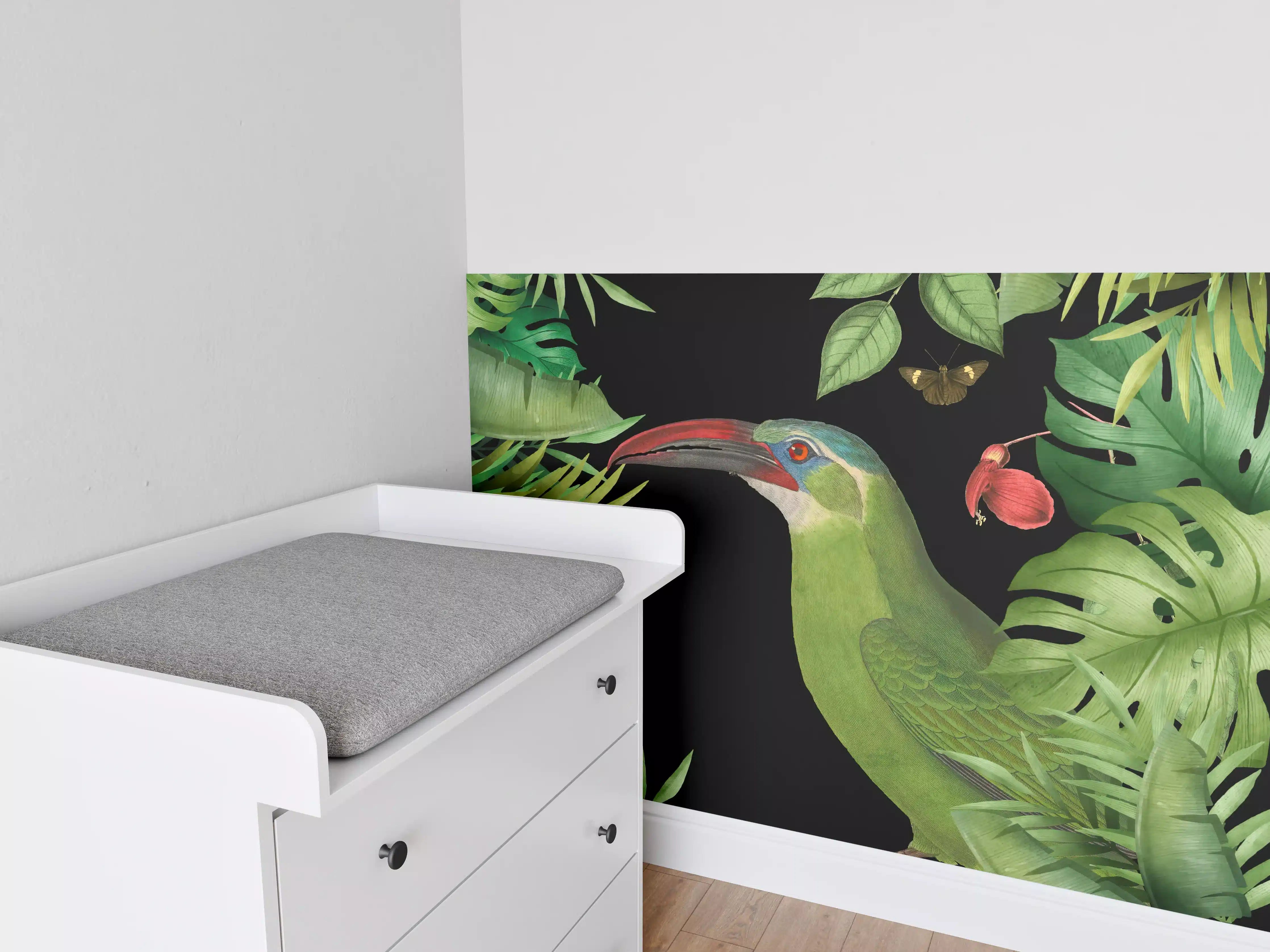 Babyzimmer Wandgestaltung - Tukan Malerei - Tropische Blätter