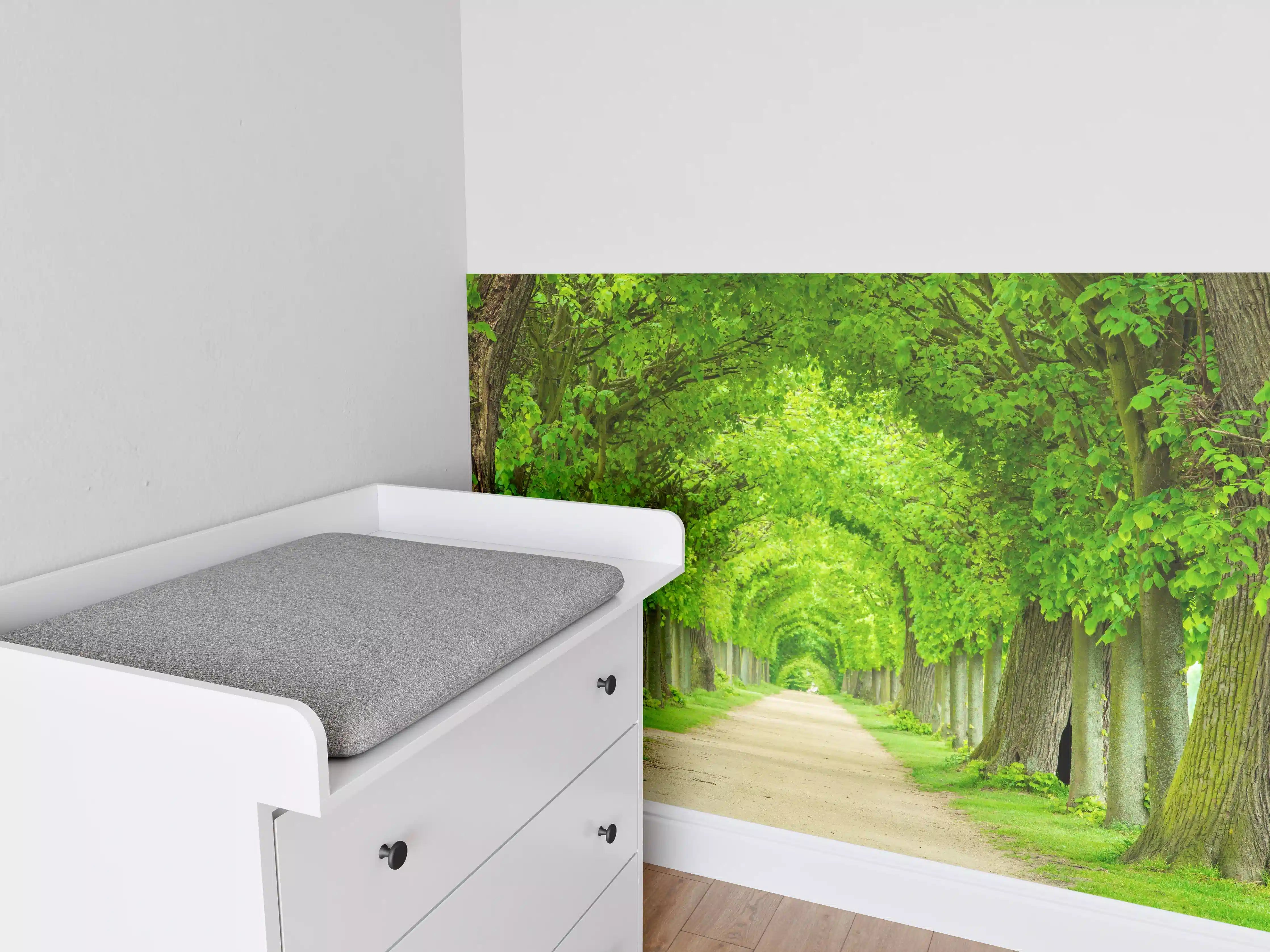 Babyzimmer Wandgestaltung - Tunnelartige Lindenallee im Frühling