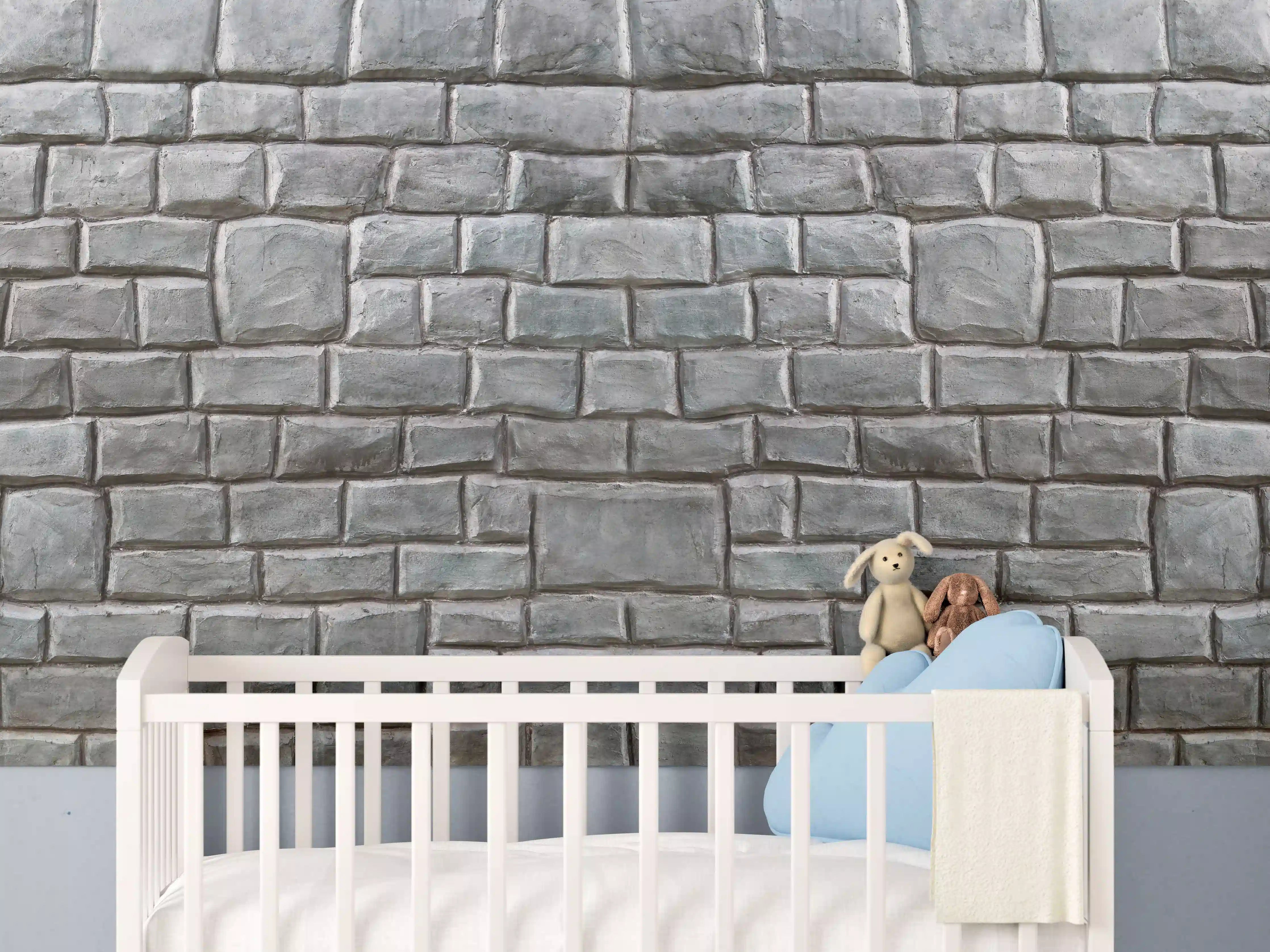 Babyzimmer Wandgestaltung - Ungleichmäßig große Zementblöcke
