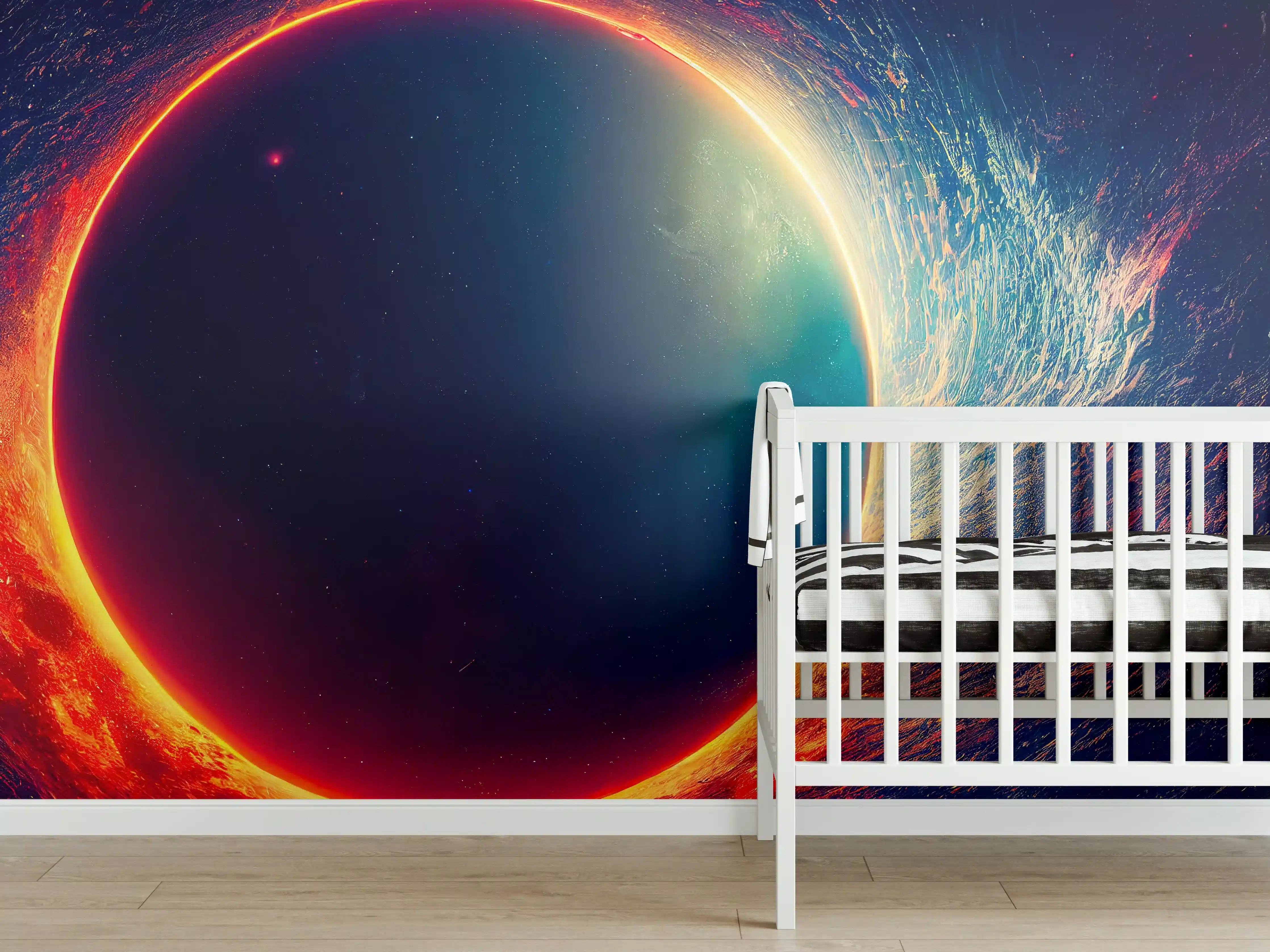 Babyzimmer Wandgestaltung - Universumsszene mit Planeten