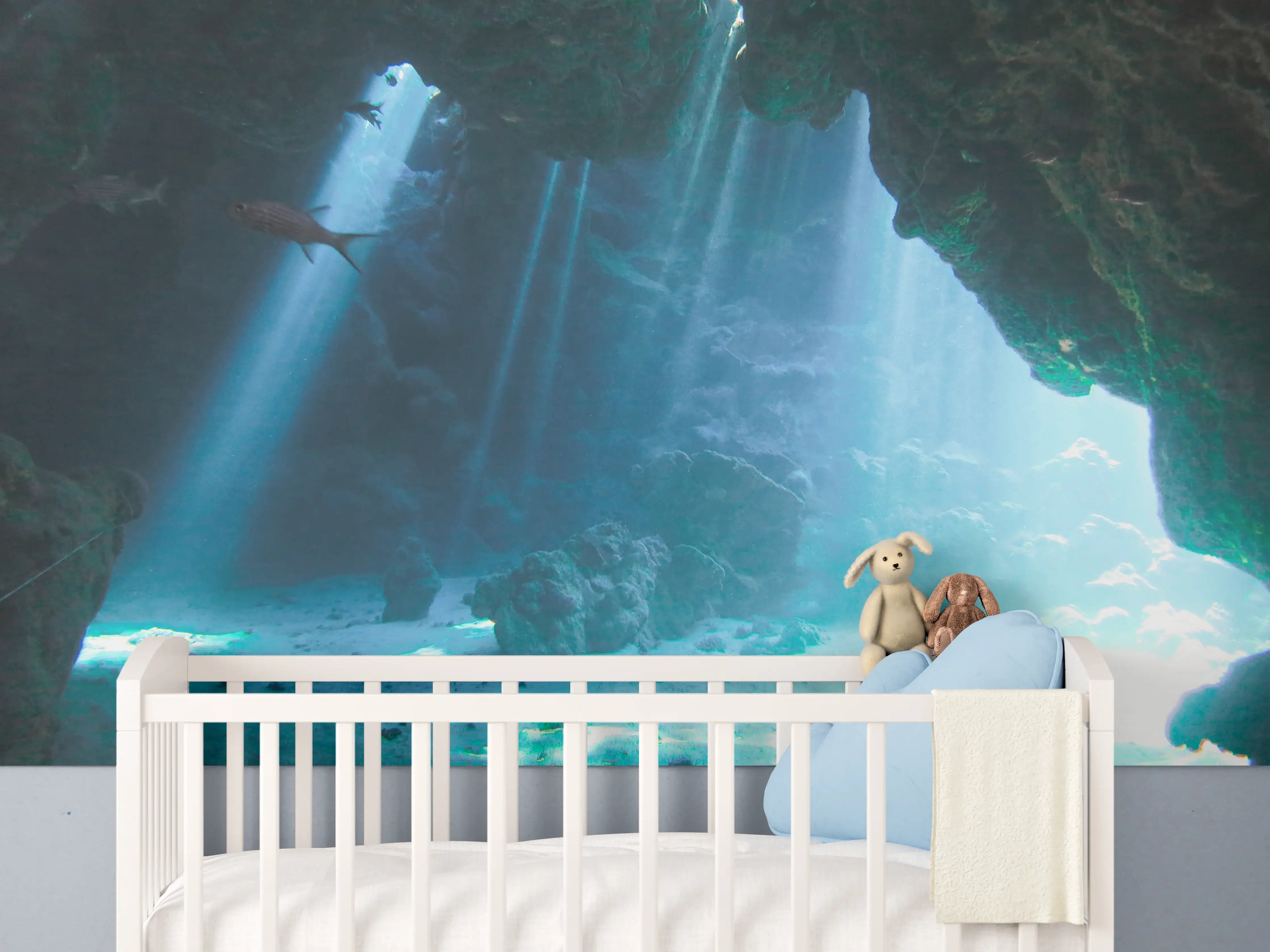 Babyzimmer Wandgestaltung - Unterwasserhöhle mit Sonnenstrahlen - Japan