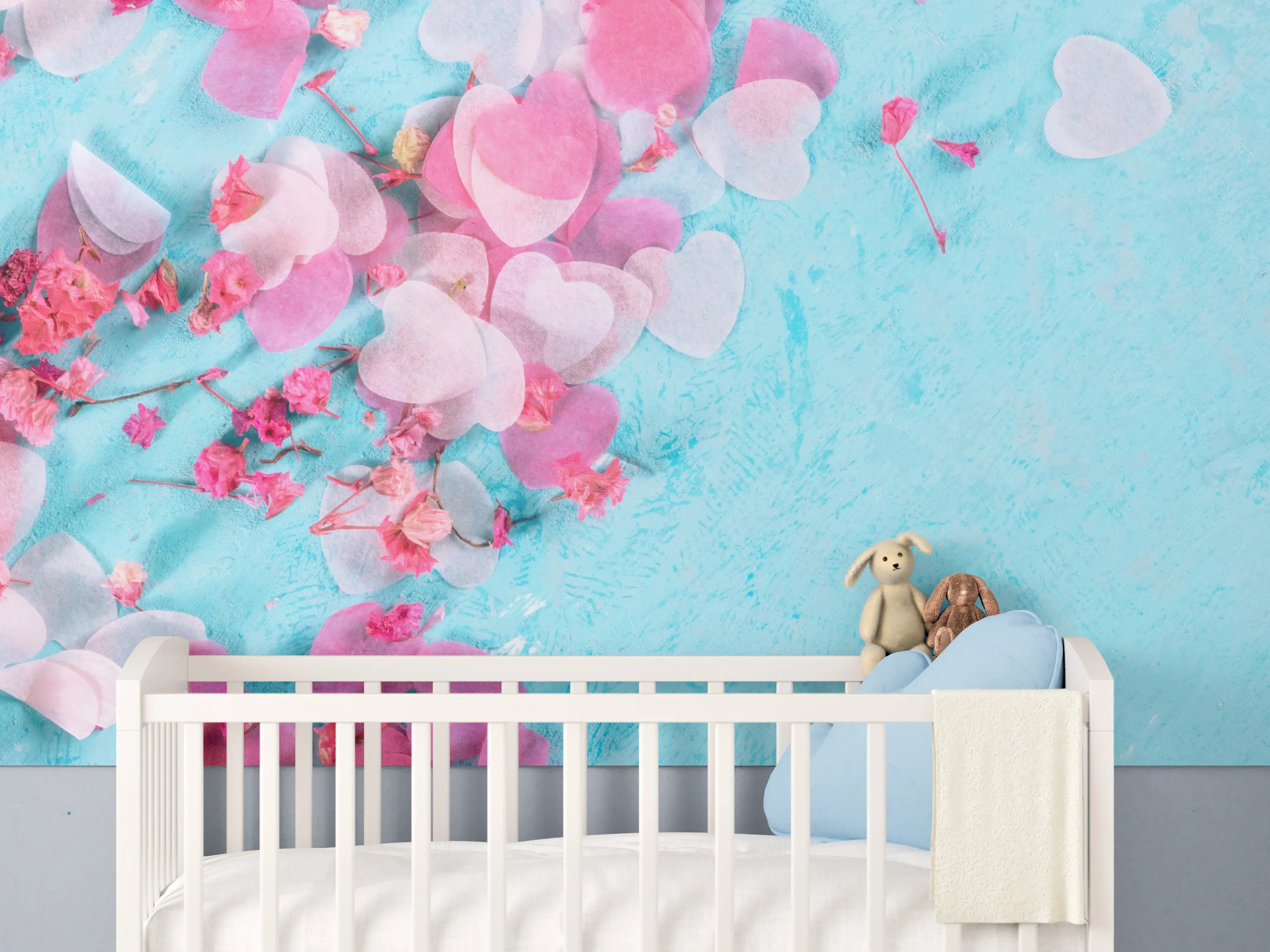 Babyzimmer Wandgestaltung - Valentinstag Panorama Blau Rosa