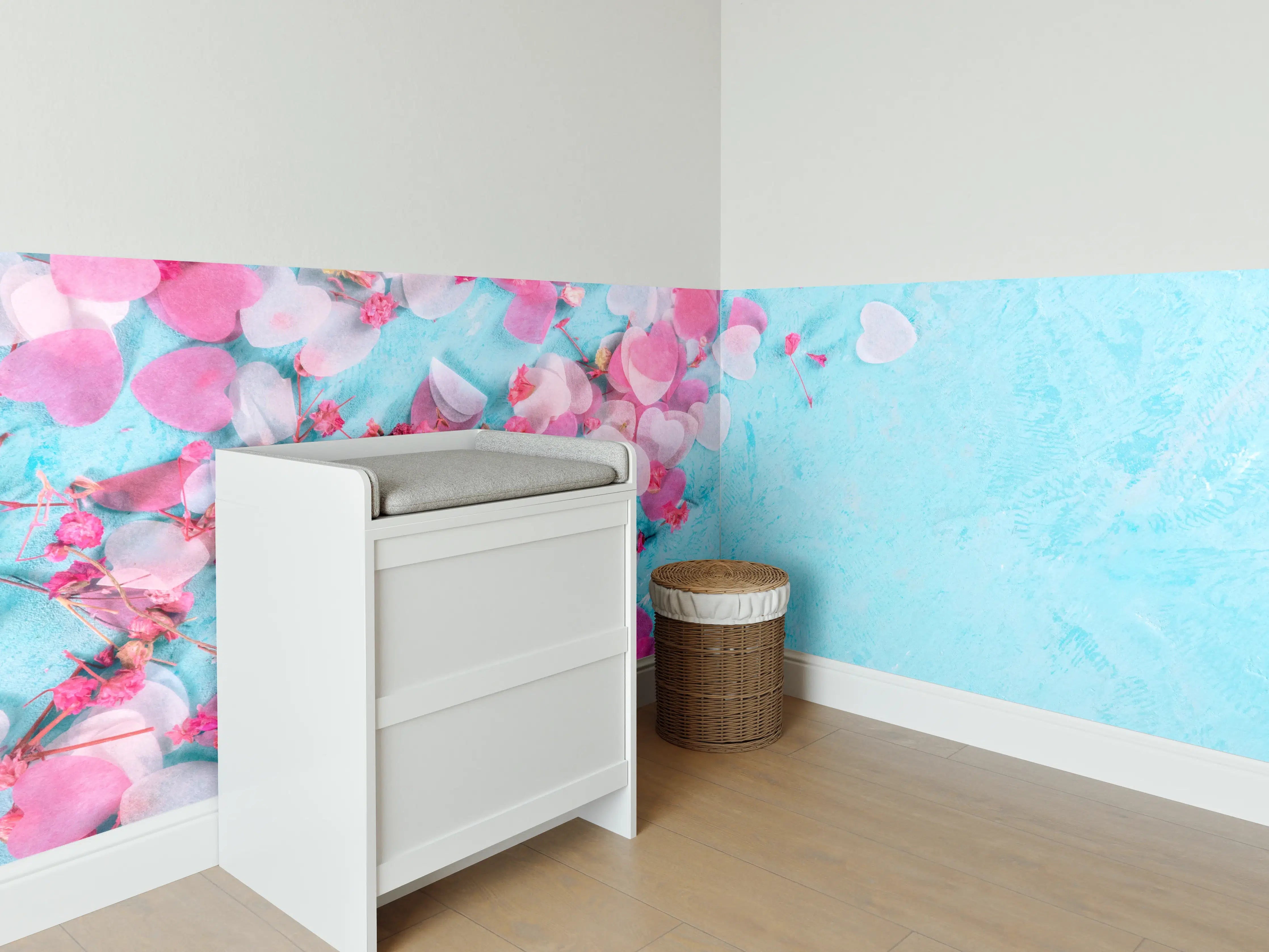 Babyzimmer Wandgestaltung - Valentinstag Panorama Blau Rosa