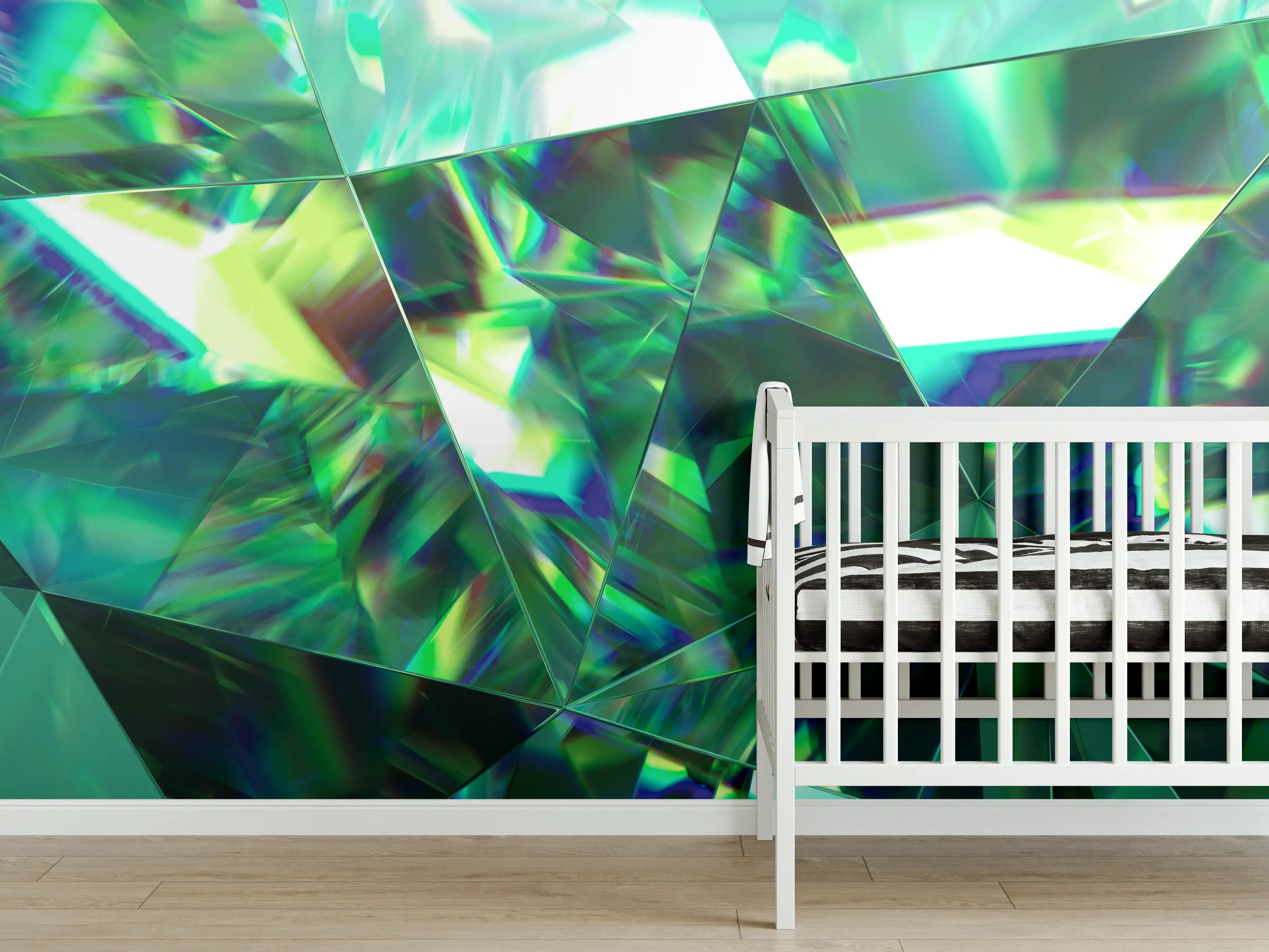 Babyzimmer Wandgestaltung - Verschiedene grün-blaue Kristallstrukturen