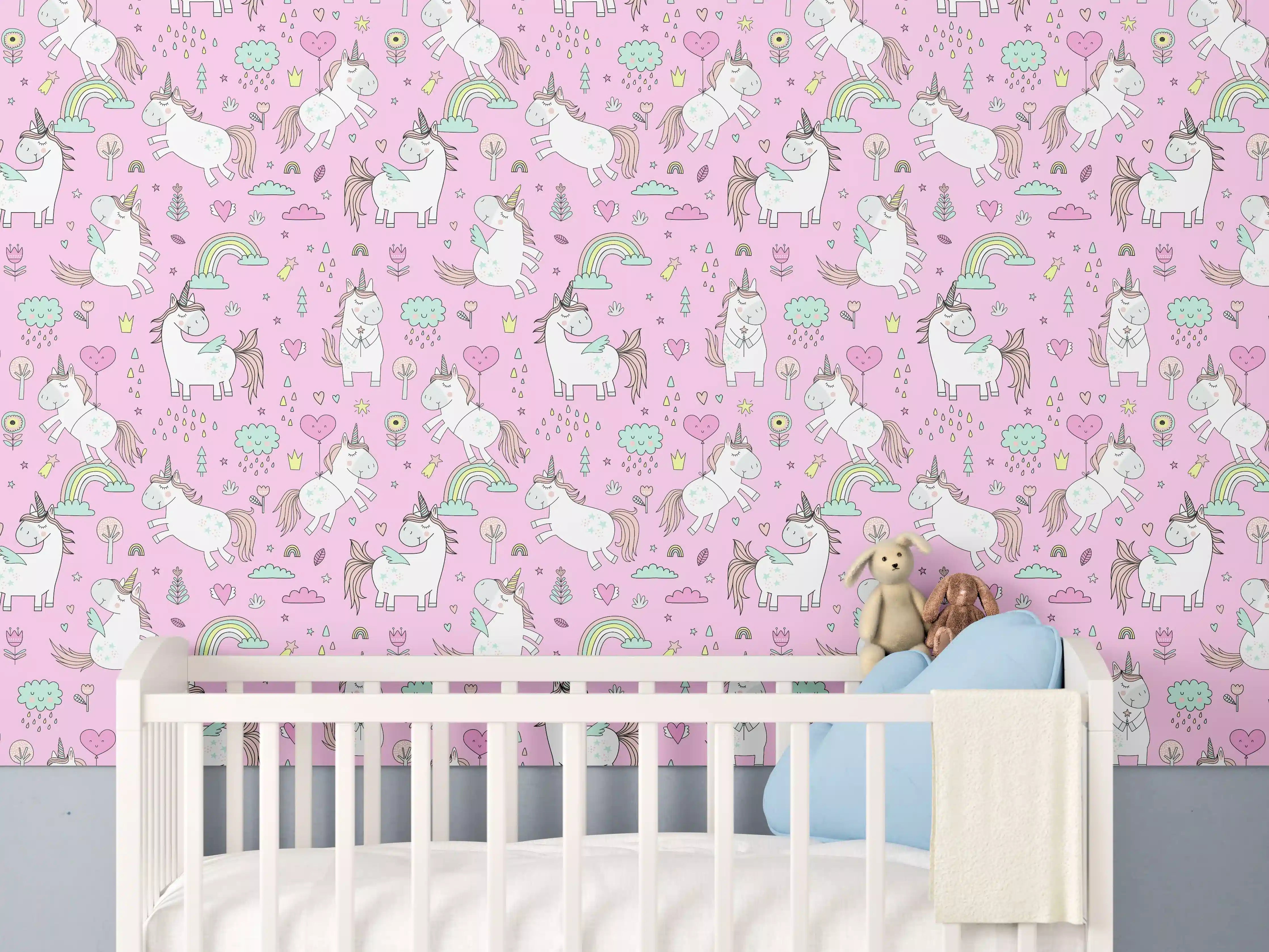 Babyzimmer Wandgestaltung - Verspielte Einhorn-Motive in Pastellfarben