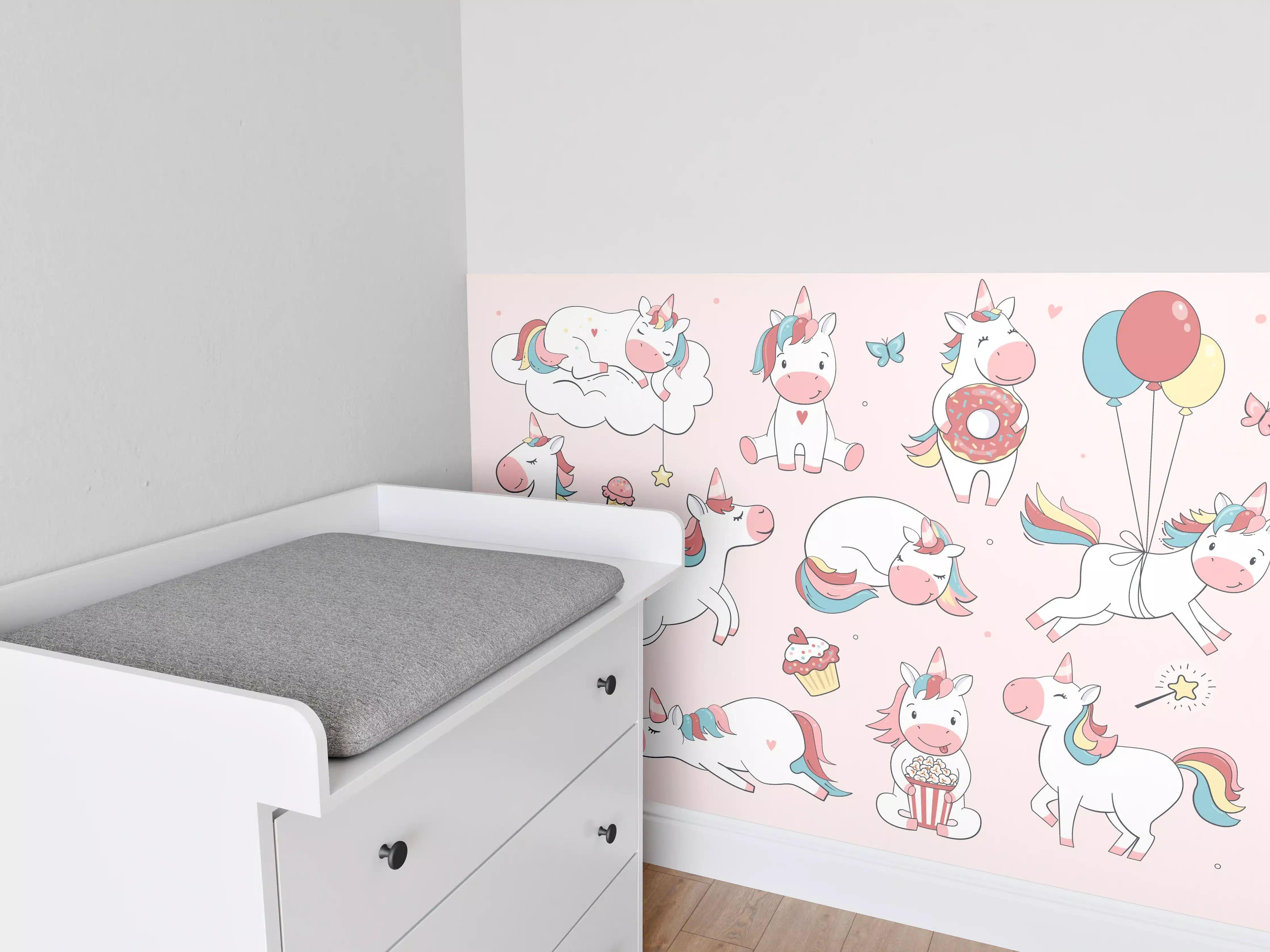 Babyzimmer Wandgestaltung - Verspielte Einhorn-Welt in Pastellfarben