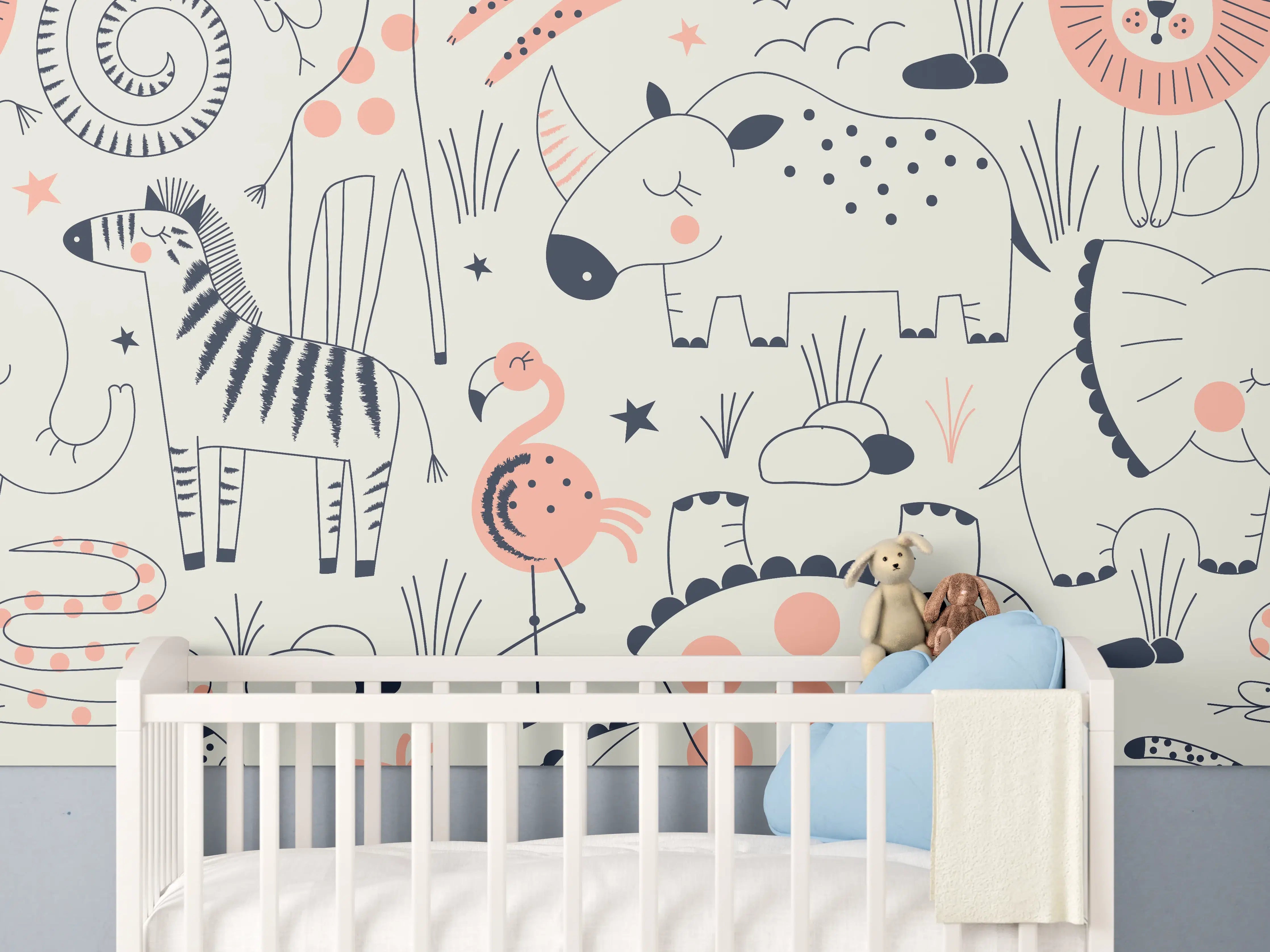 Babyzimmer Wandgestaltung - Verspielte Tierwelt in Pastellfarben