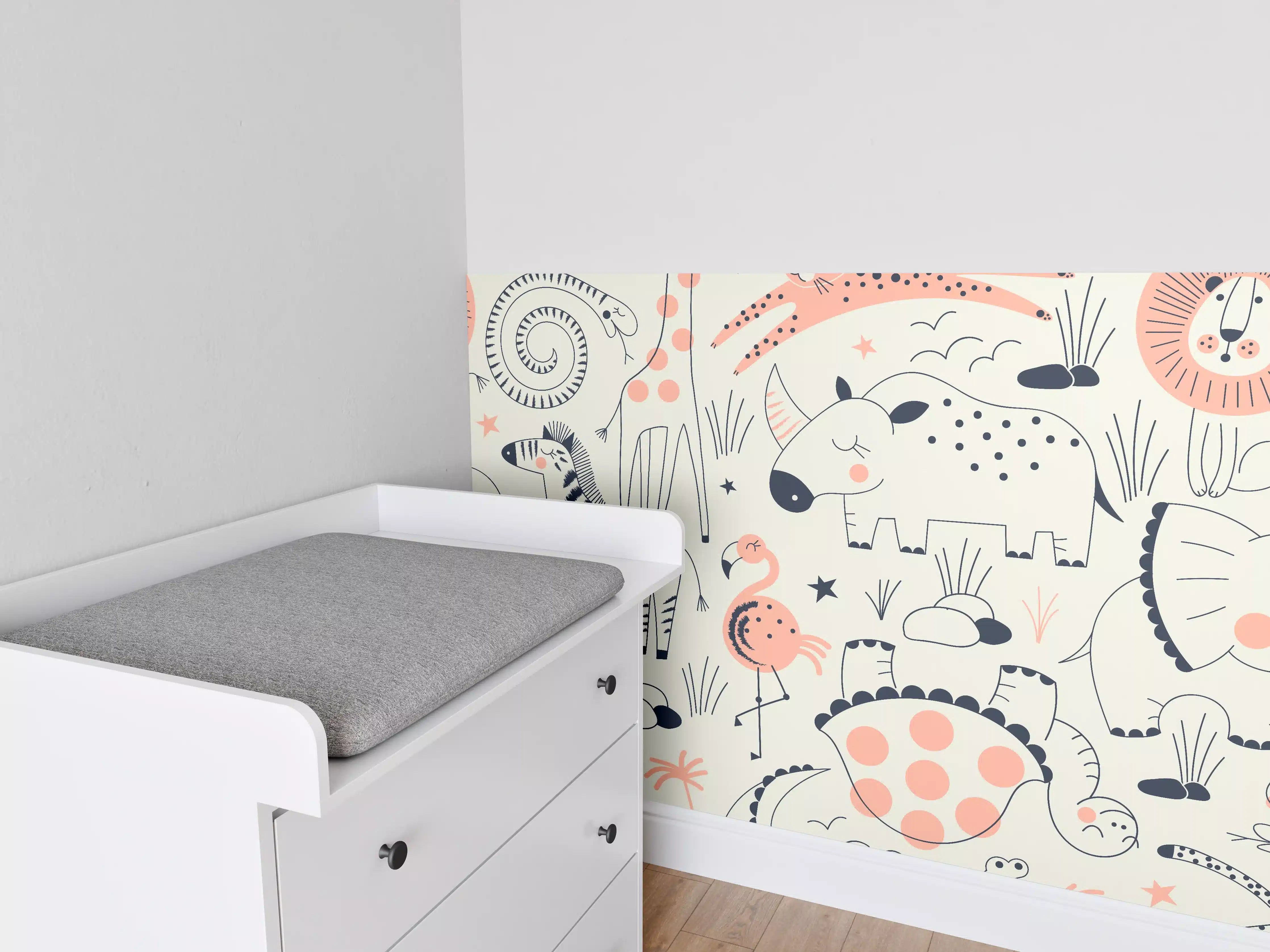Babyzimmer Wandgestaltung - Verspielte Tierwelt in Pastellfarben