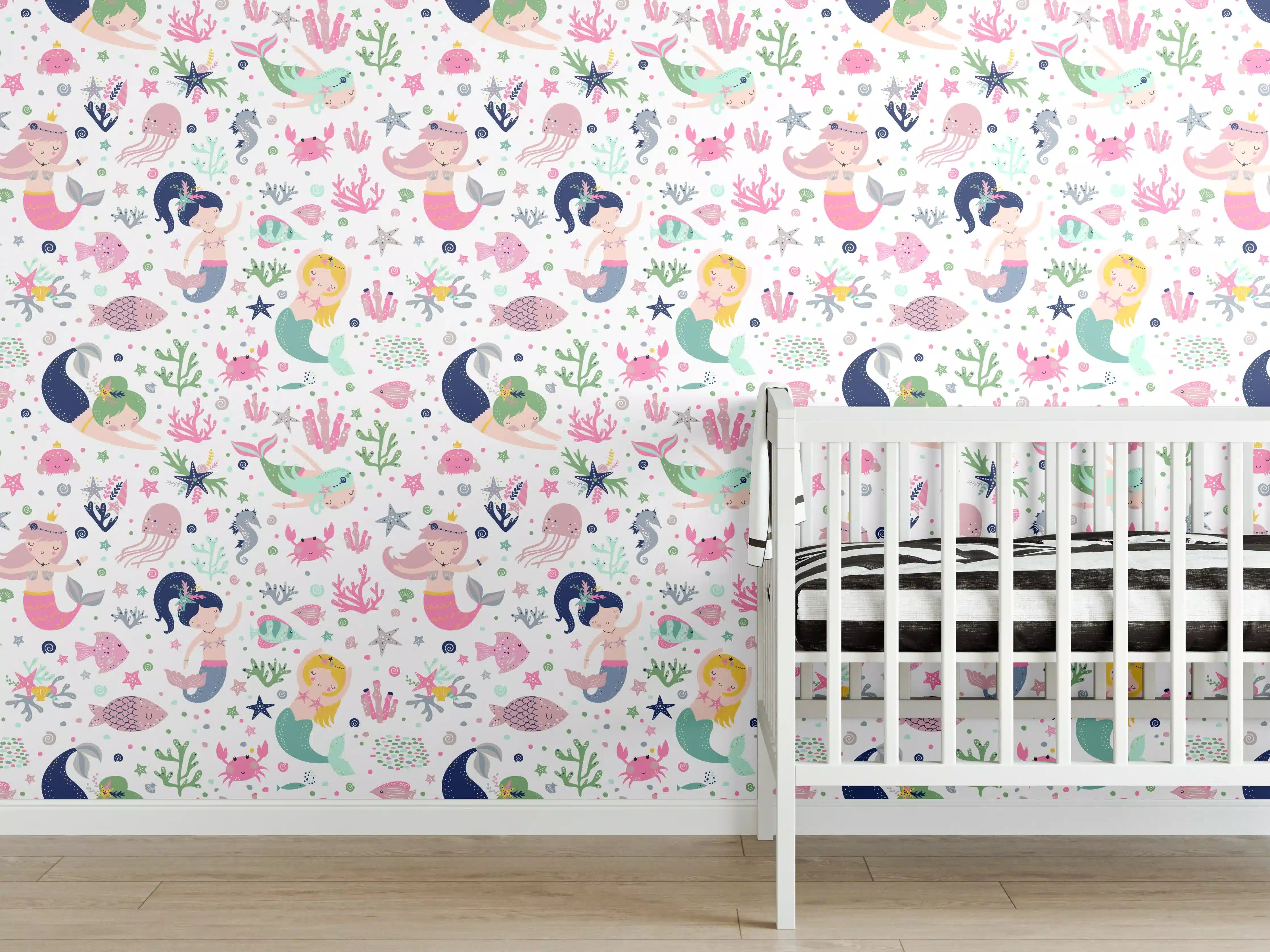 Babyzimmer Wandgestaltung - Verspieltes Meerjungfrau-Motiv in Pastellfarben