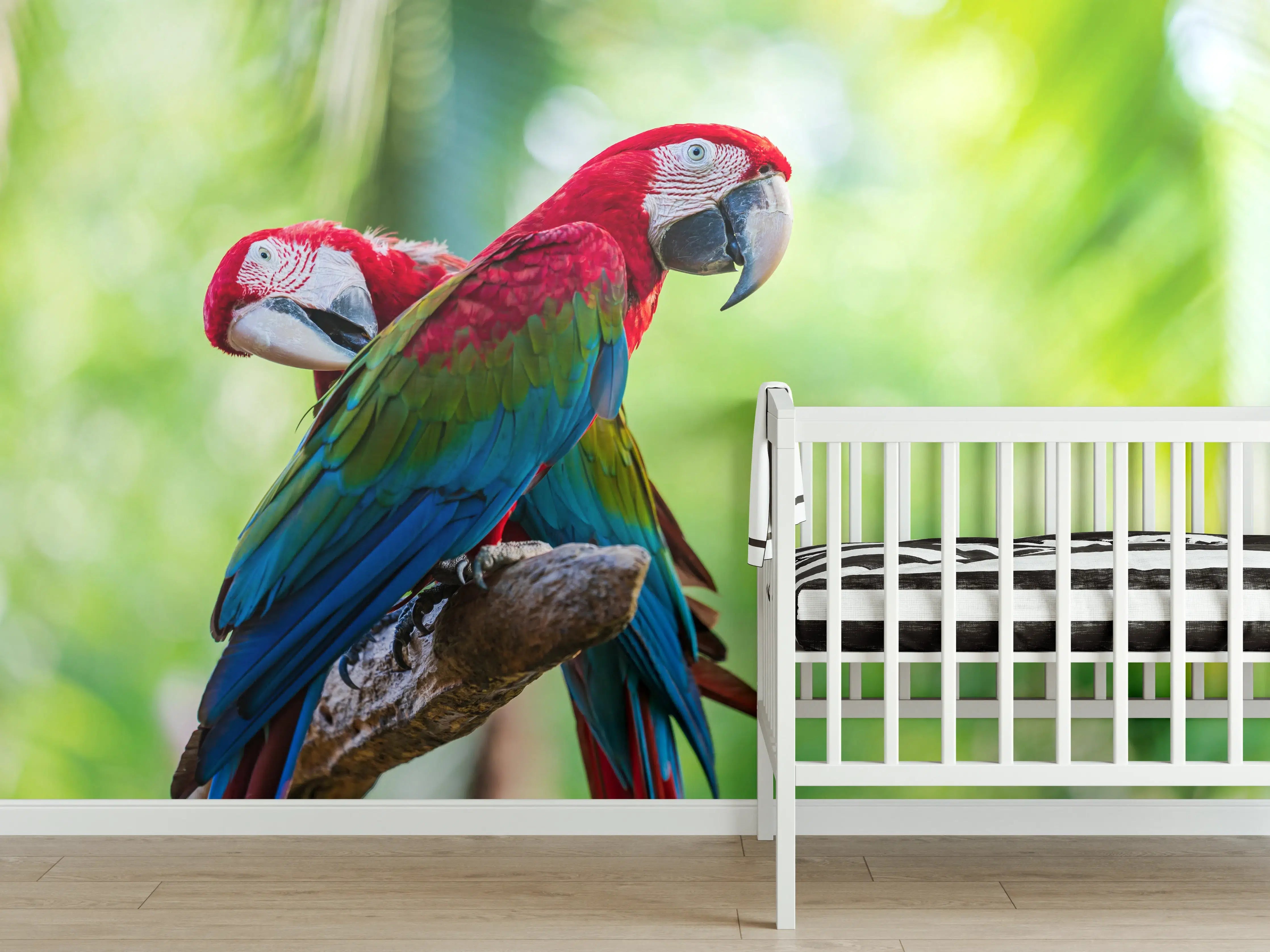 Babyzimmer Wandgestaltung - Verspieltes Papagei Paar auf Ast