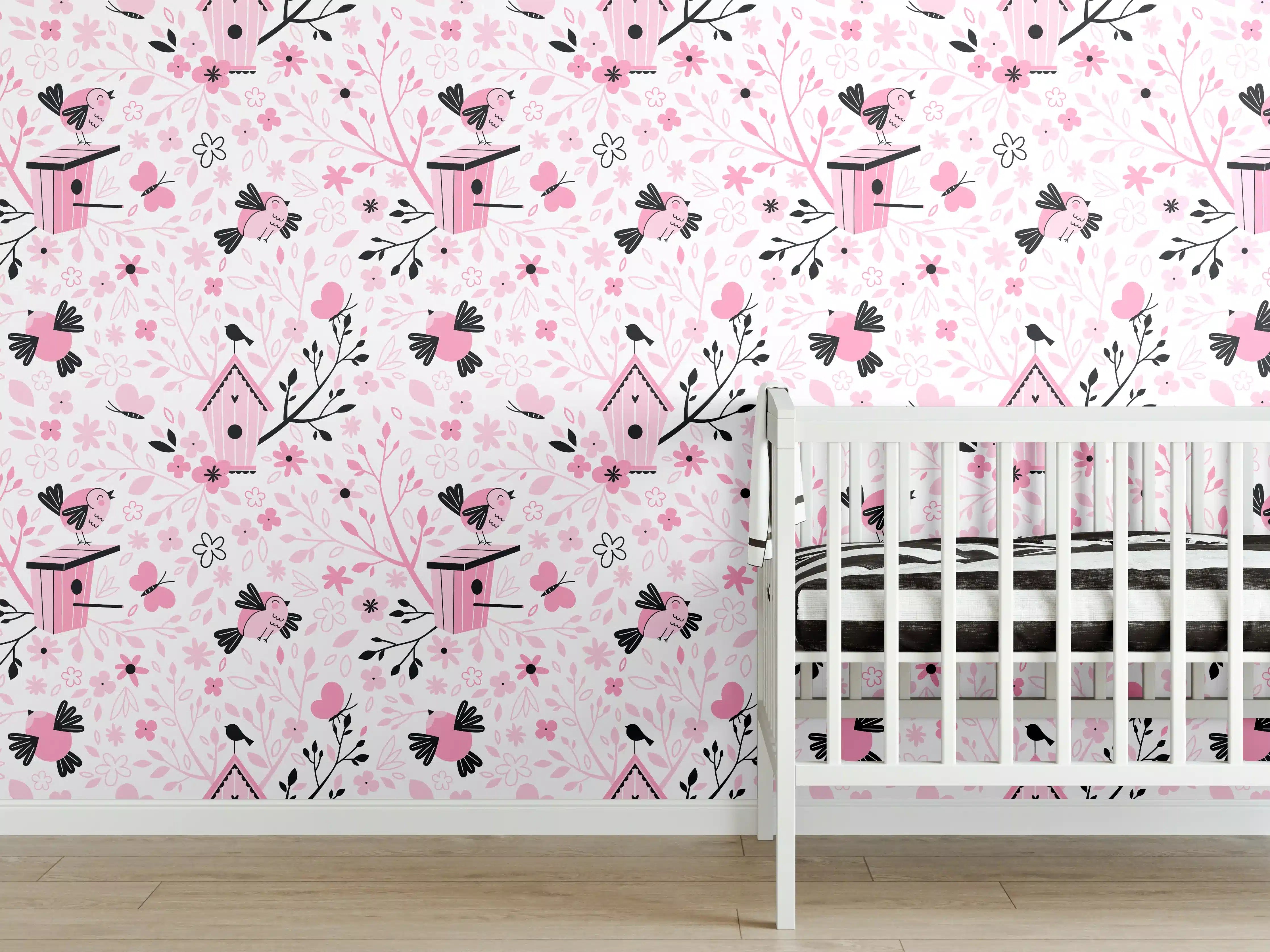 Babyzimmer Wandgestaltung - Verspieltes Vogel- und Blütendesign