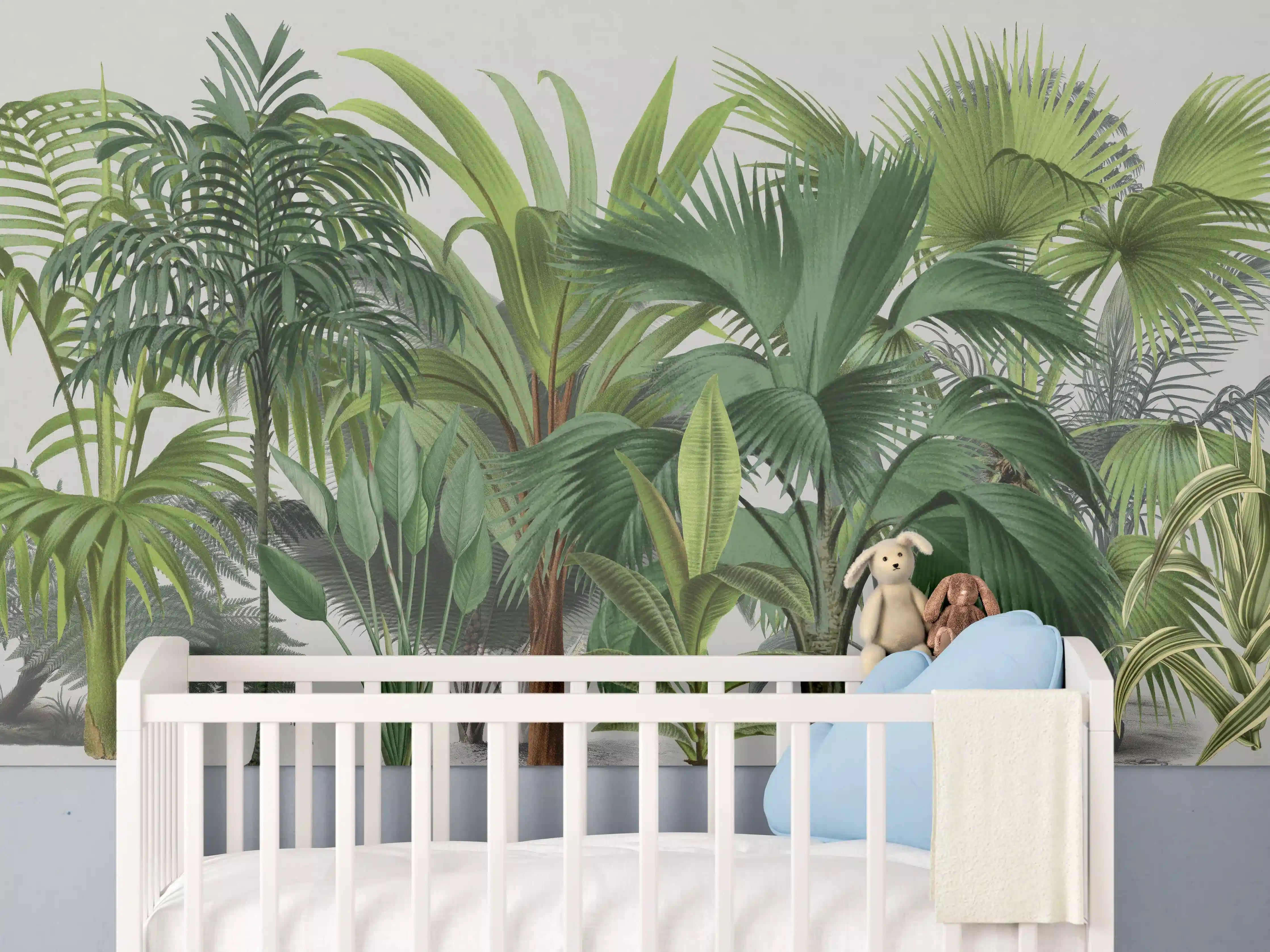 Babyzimmer Wandgestaltung - Vielseitige Palmensortiment in Grün