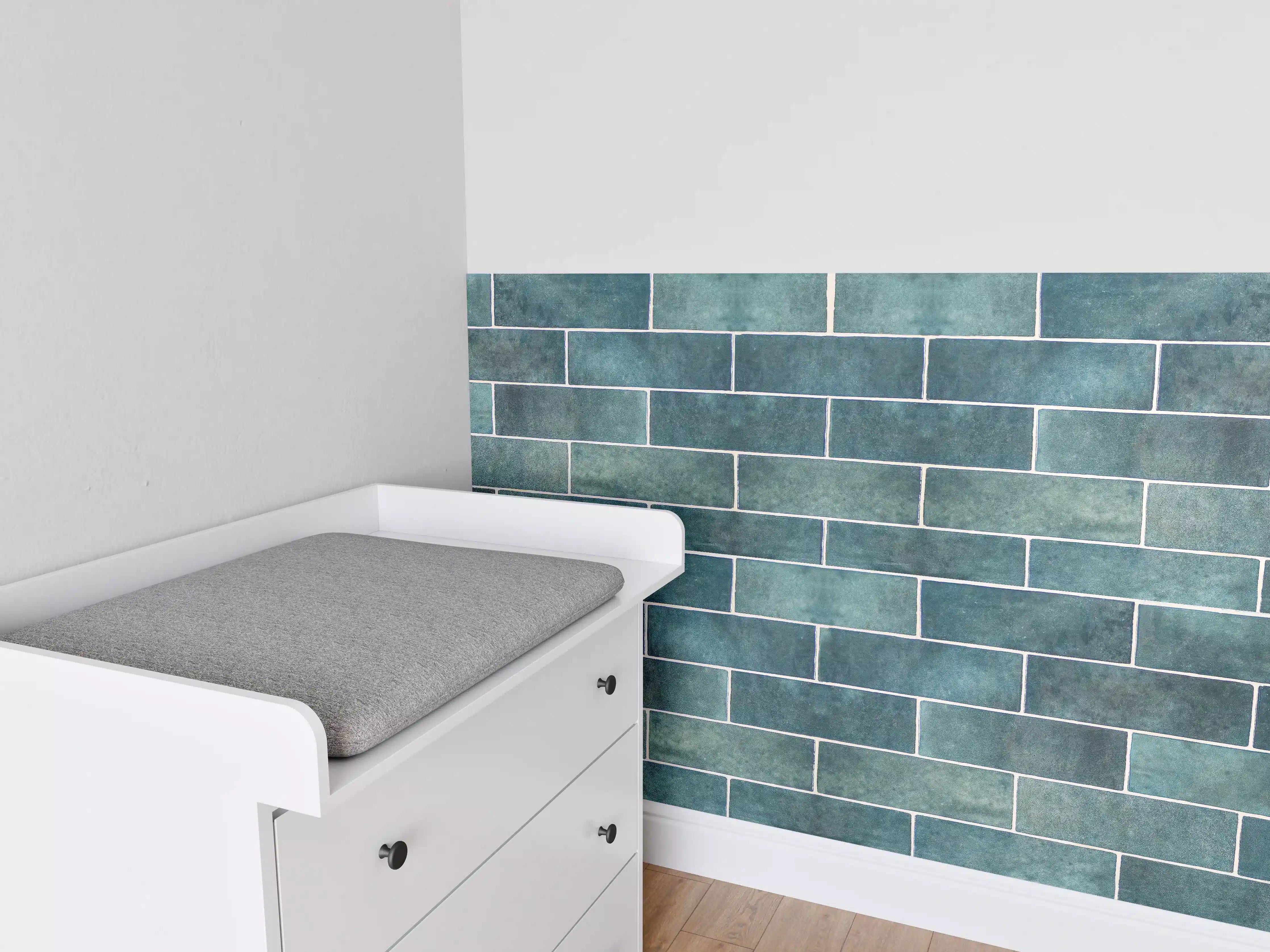 Babyzimmer Wandgestaltung - Vintage-Blau Keramikfliesen