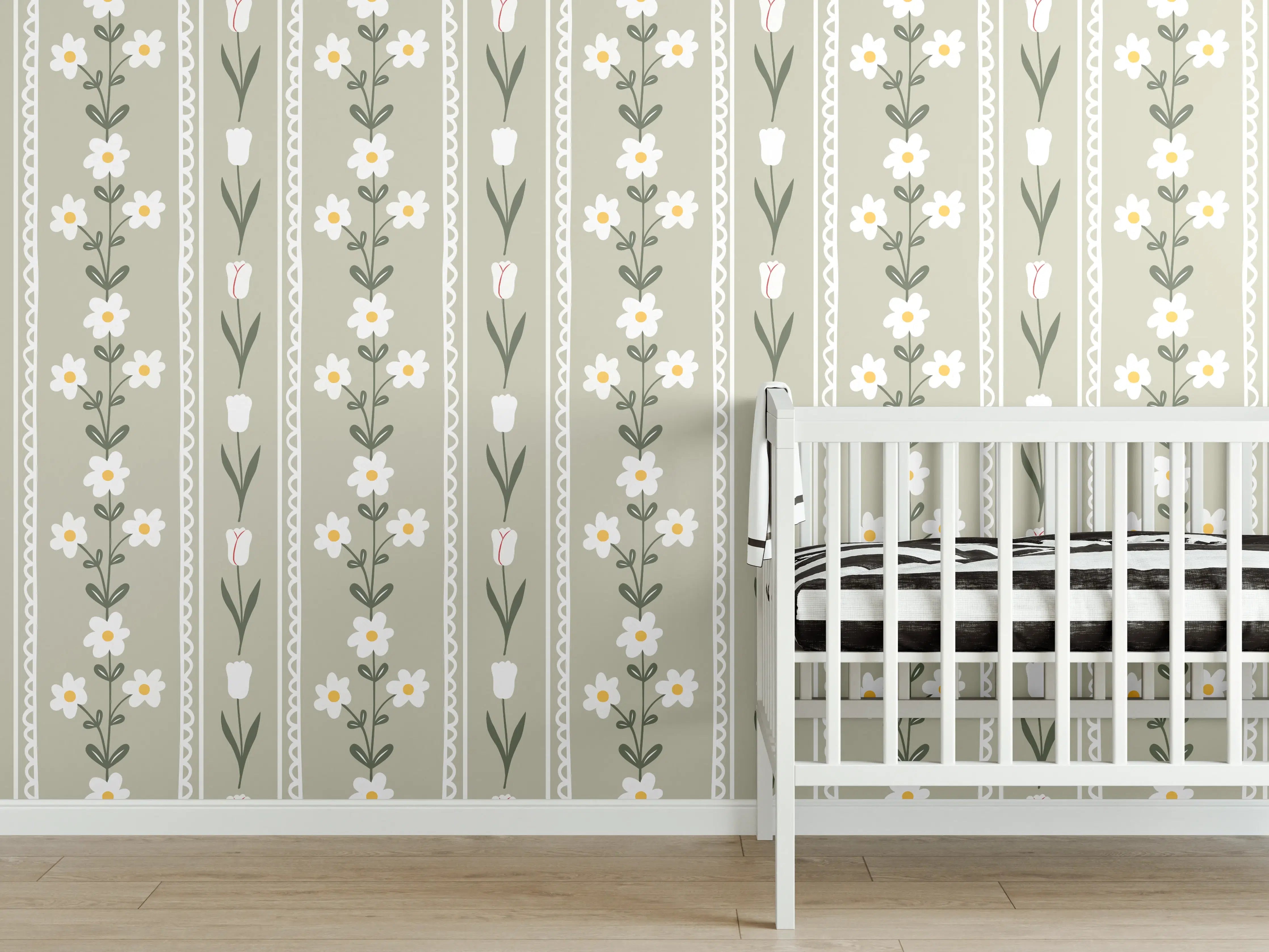 Babyzimmer Wandgestaltung - Vintage Bloom Beige Blumen Tapete